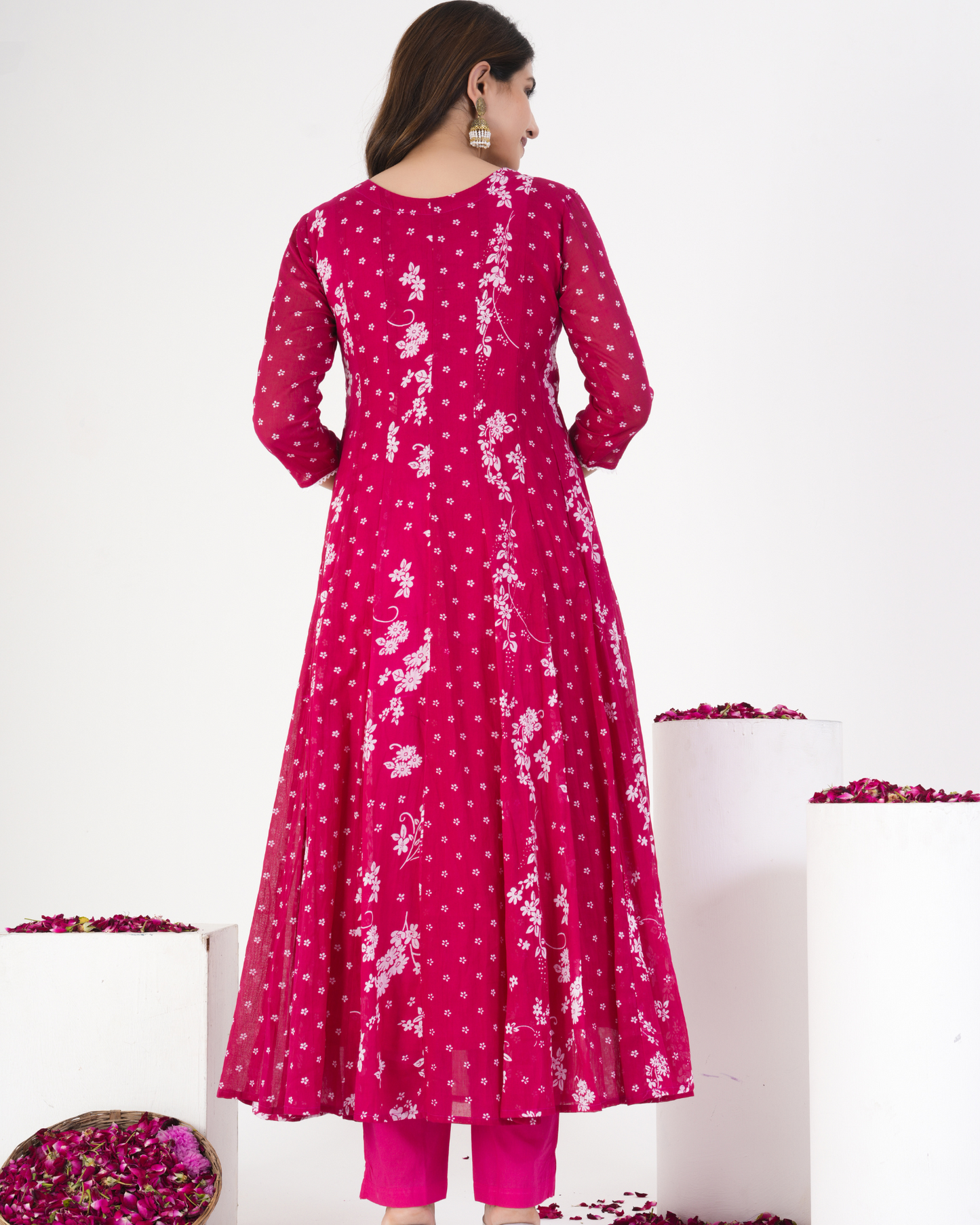 Pink Floral Printed Kurta With Solid Trousers