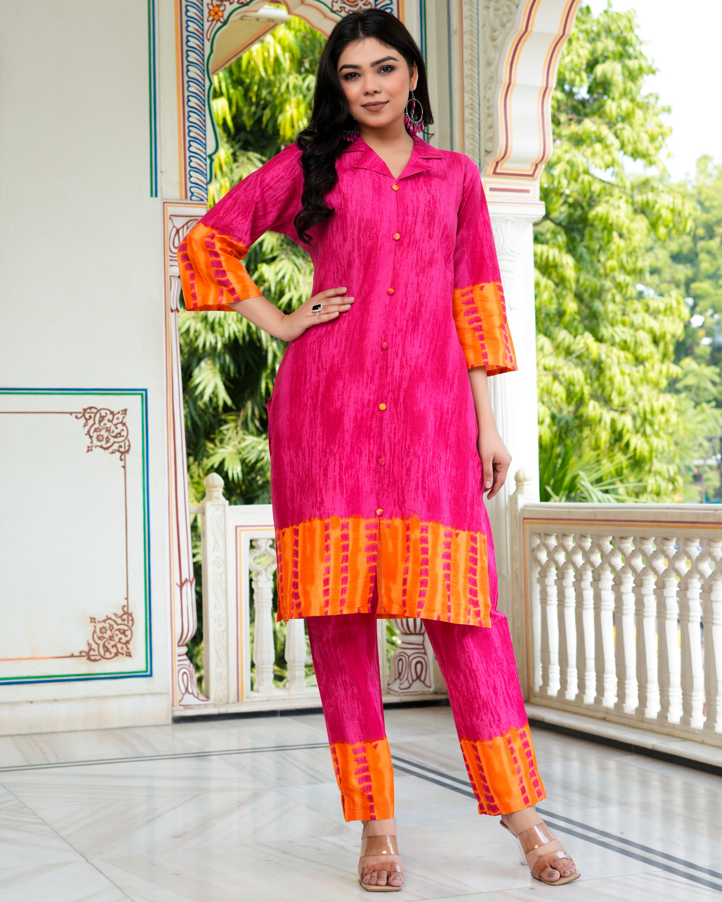 Pink Color Block Printed Kurta With Printed Trouser