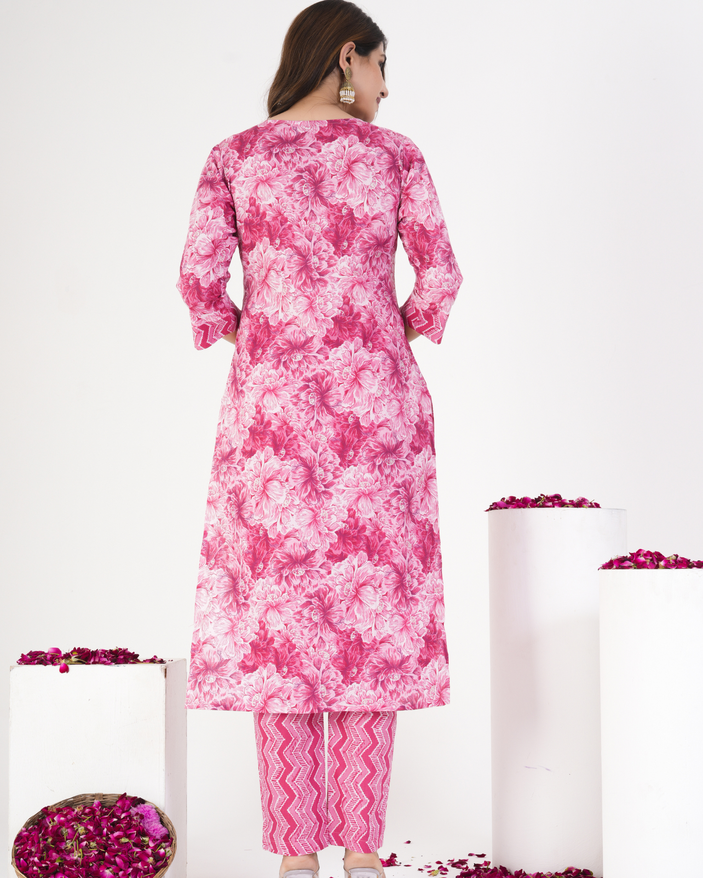 Pink Floral Printed Kurta & Trousers