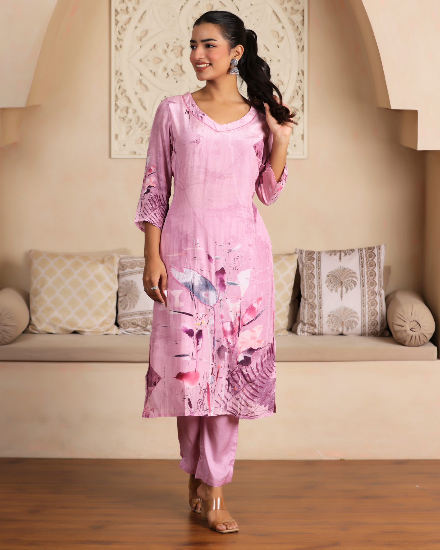 Floral Printed Straight Kurta with Trousers & Dupatta