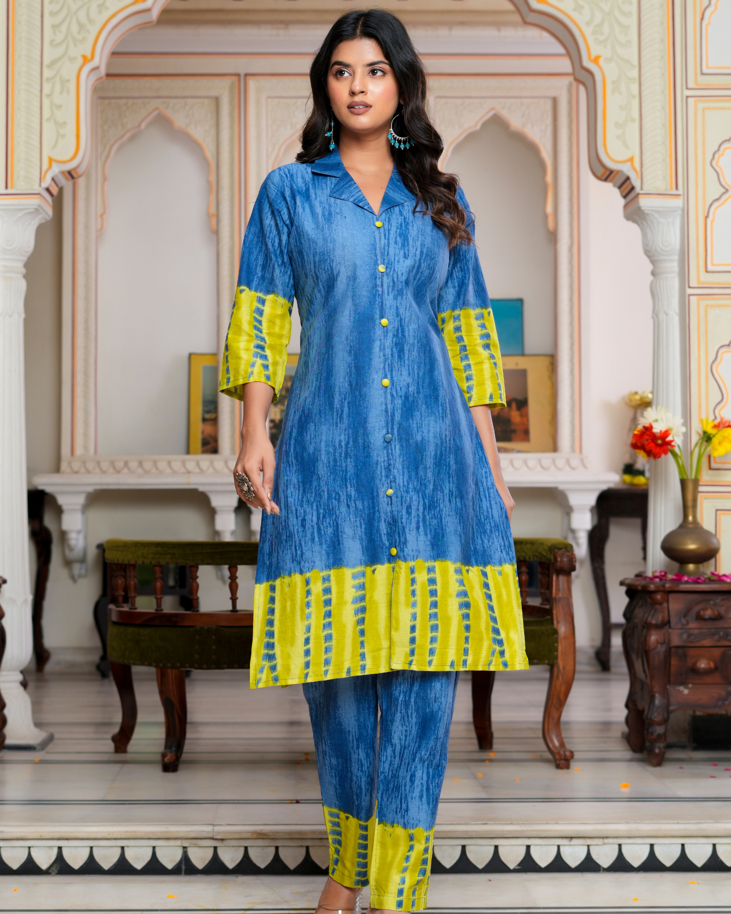 Blue Color Block Printed Kurta With Printed Trouser