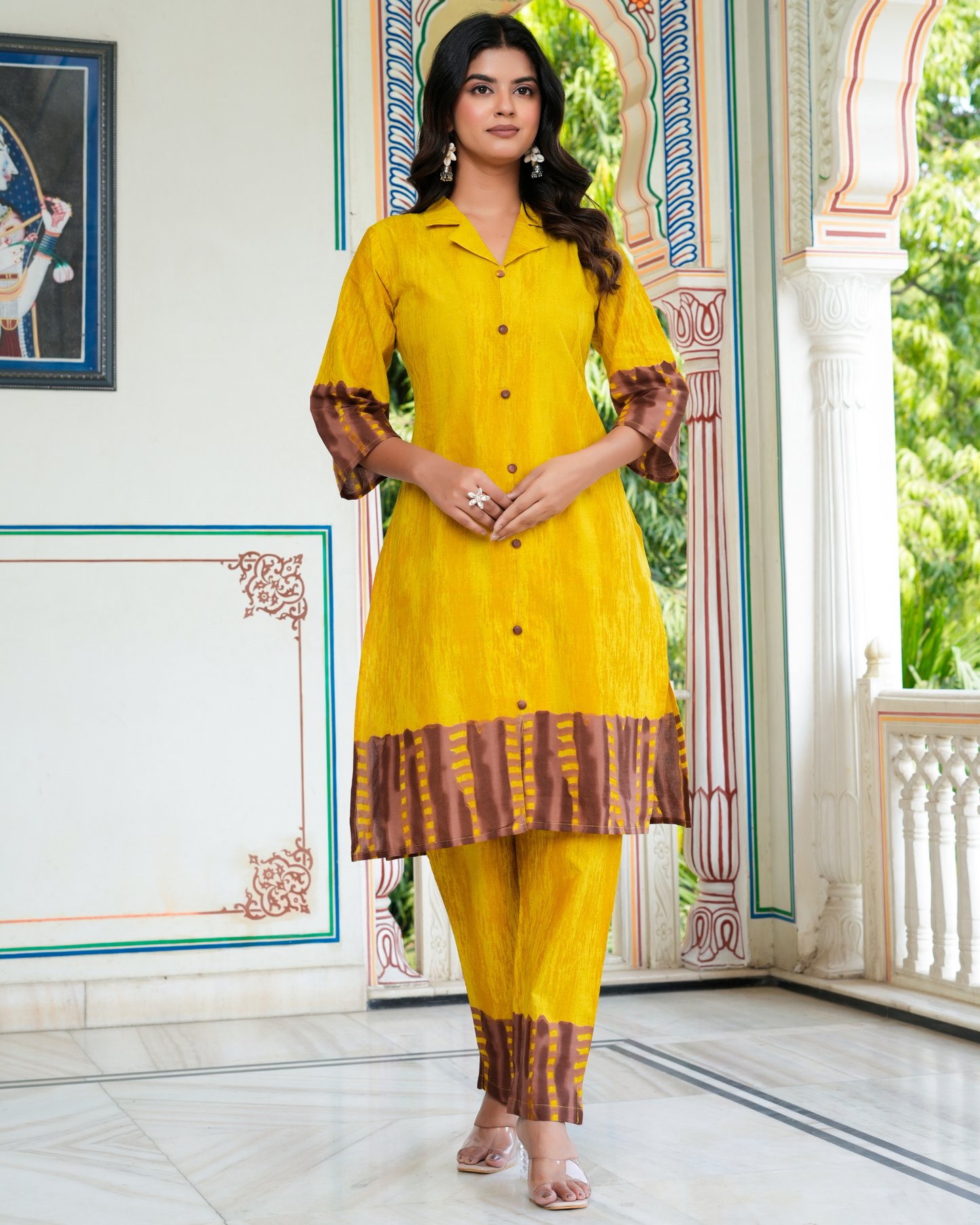 Yellow Color Block Printed Kurta With Printed Trouser