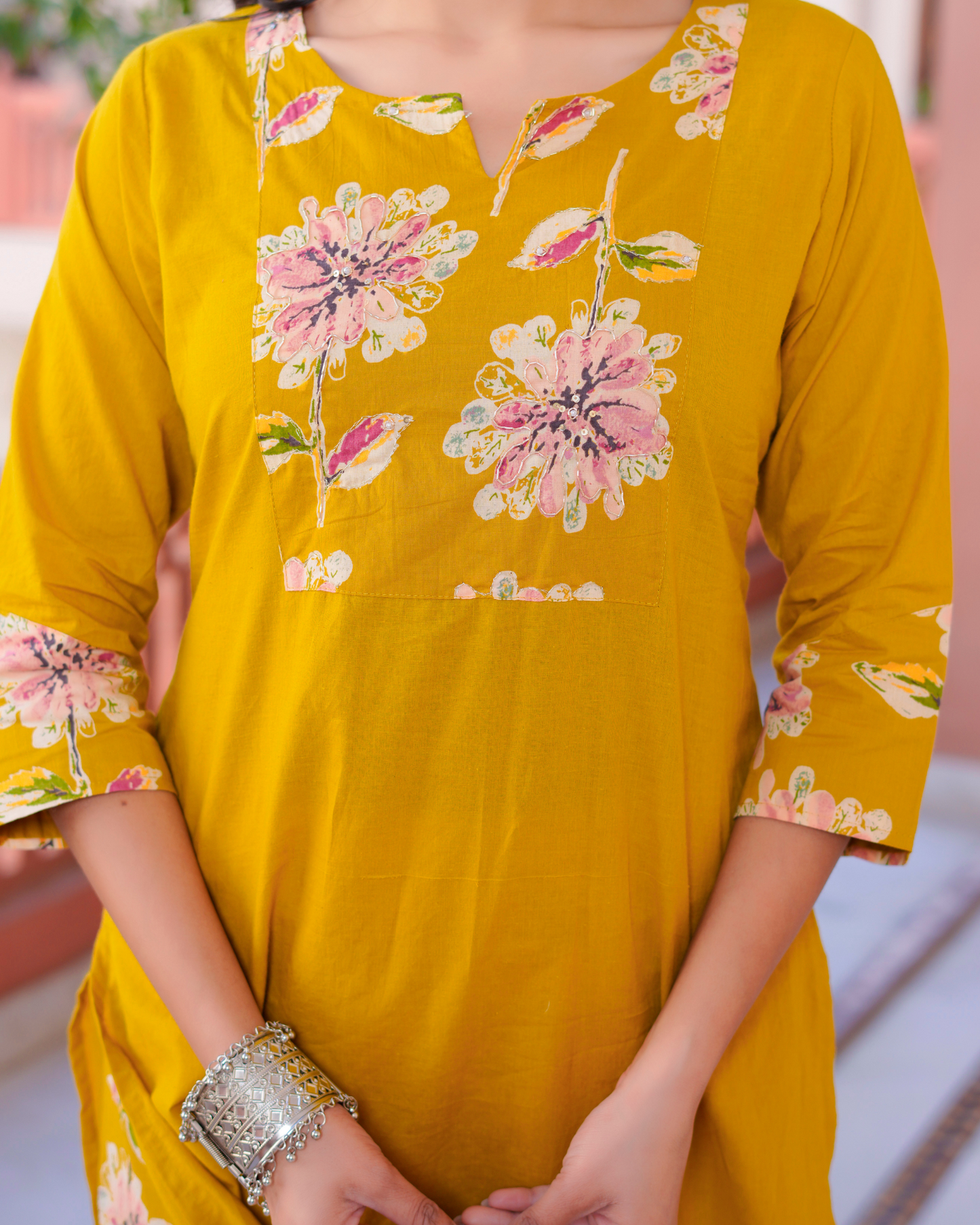 Cotton Printed Straight Mustard Kurta Set With Dupatta