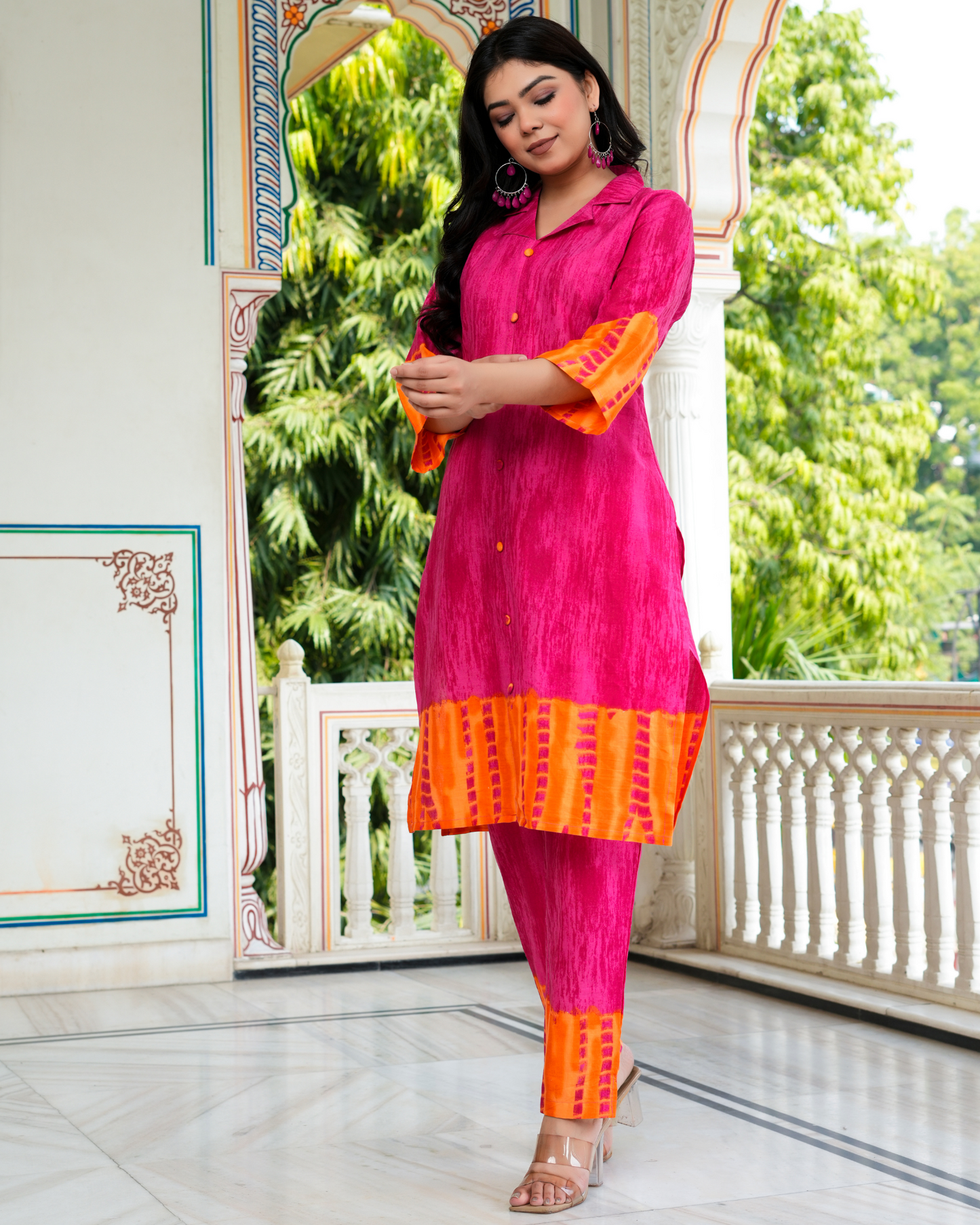 Pink Color Block Printed Kurta With Printed Trouser