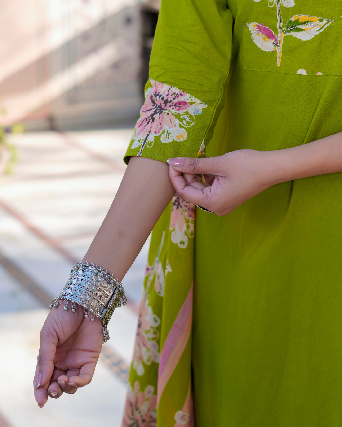 Cotton Printed Straight Green Kurta Set With Dupatta