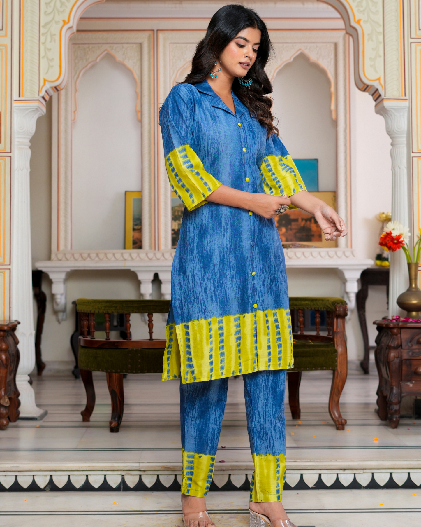 Blue Color Block Printed Kurta With Printed Trouser