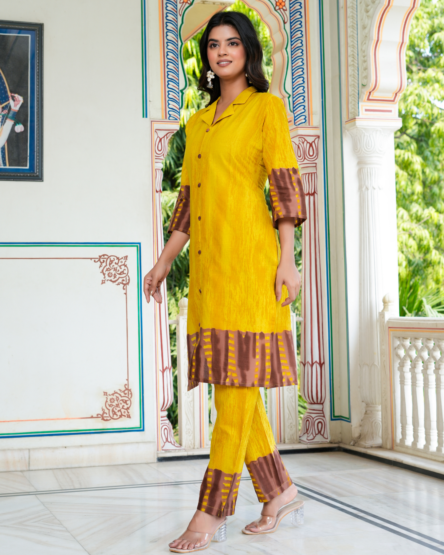 Yellow Color Block Printed Kurta With Printed Trouser