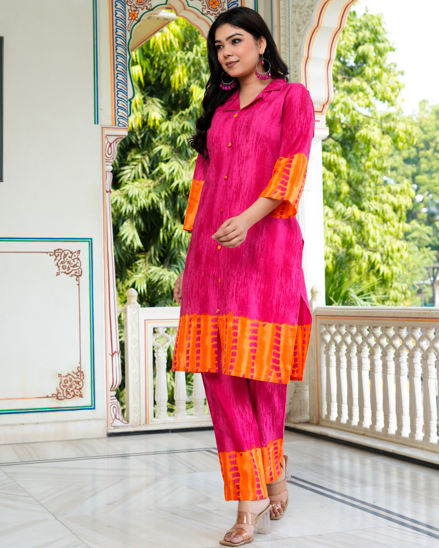 Pink Color Block Printed Kurta With Printed Trouser