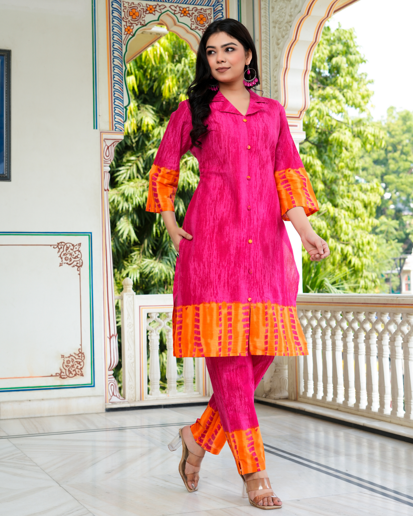 Pink Color Block Printed Kurta With Printed Trouser