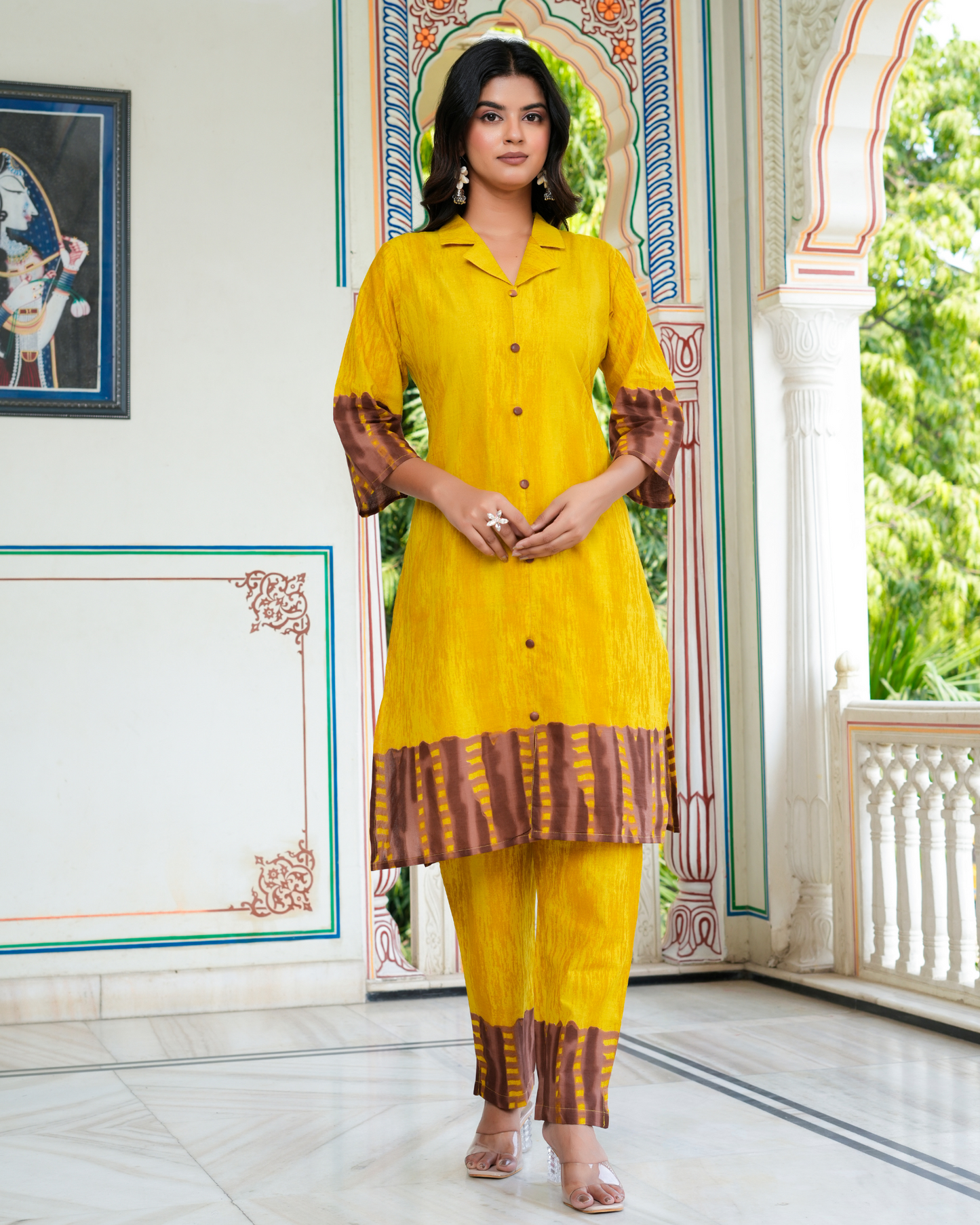 Yellow Color Block Printed Kurta With Printed Trouser