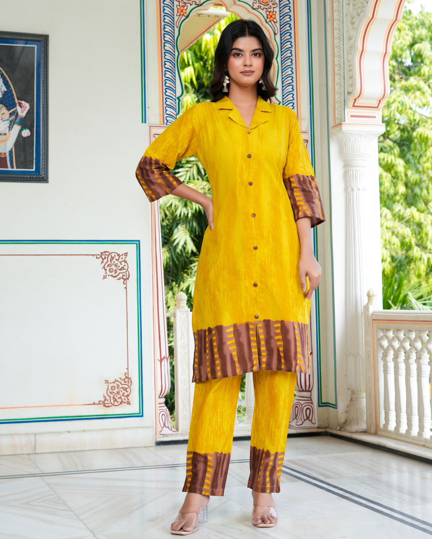 Yellow Color Block Printed Kurta With Printed Trouser