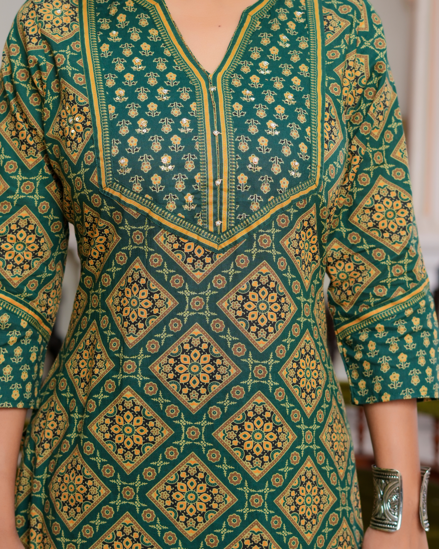 Green Floral Printed Kurta With Printed Trouser & Dupatta