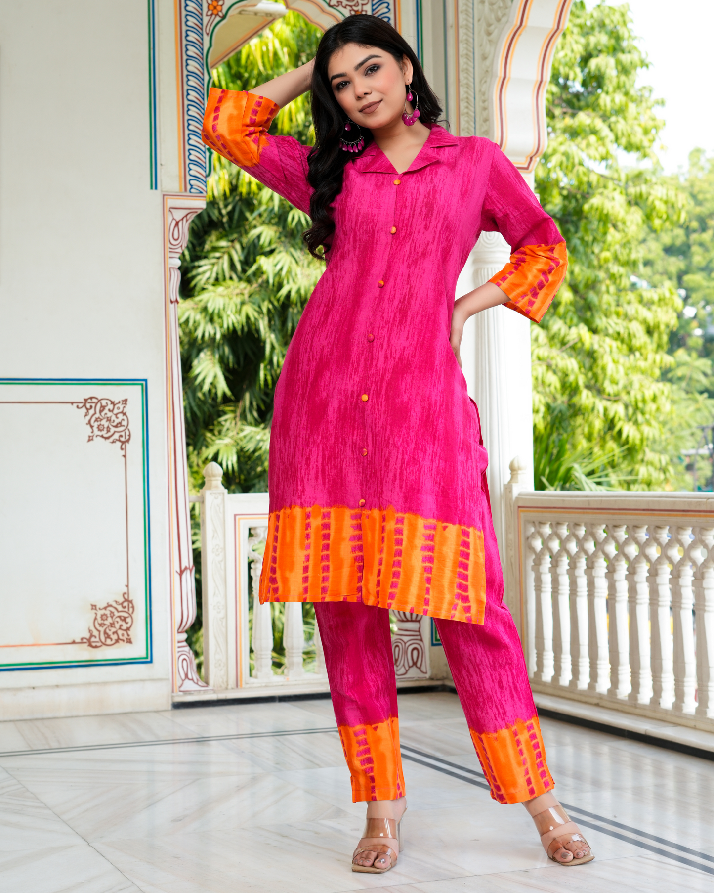 Pink Color Block Printed Kurta With Printed Trouser