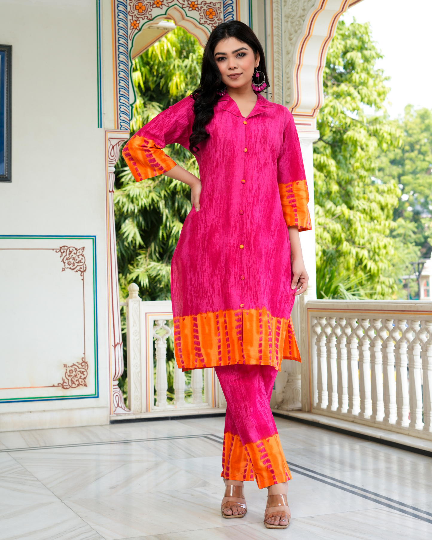 Pink Color Block Printed Kurta With Printed Trouser