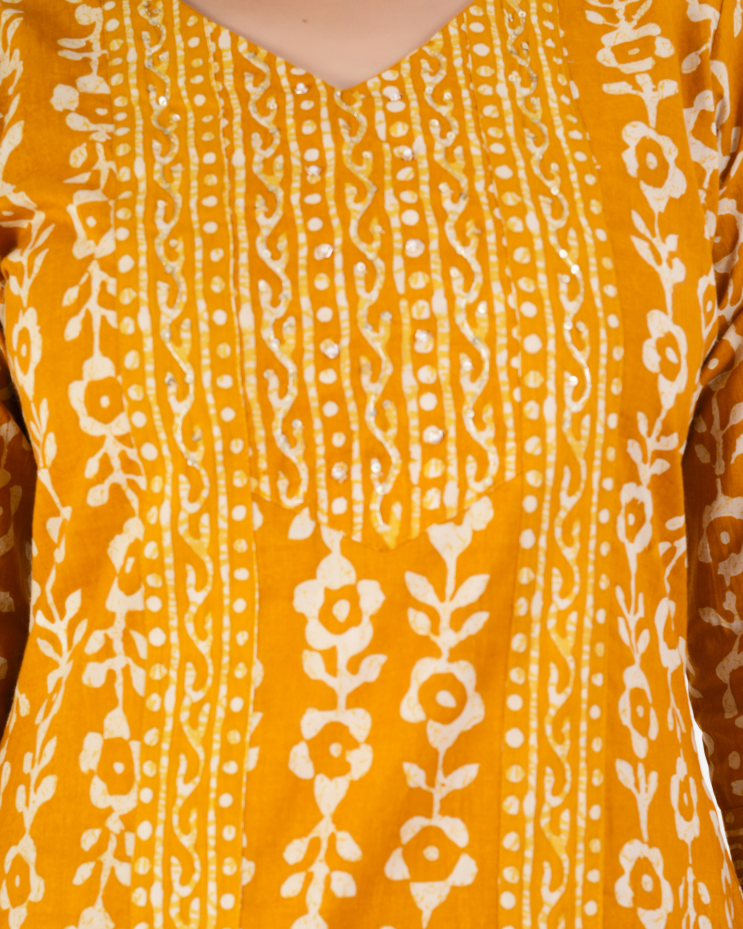 Yellow Floral Printed Kurta With Solid Trousers