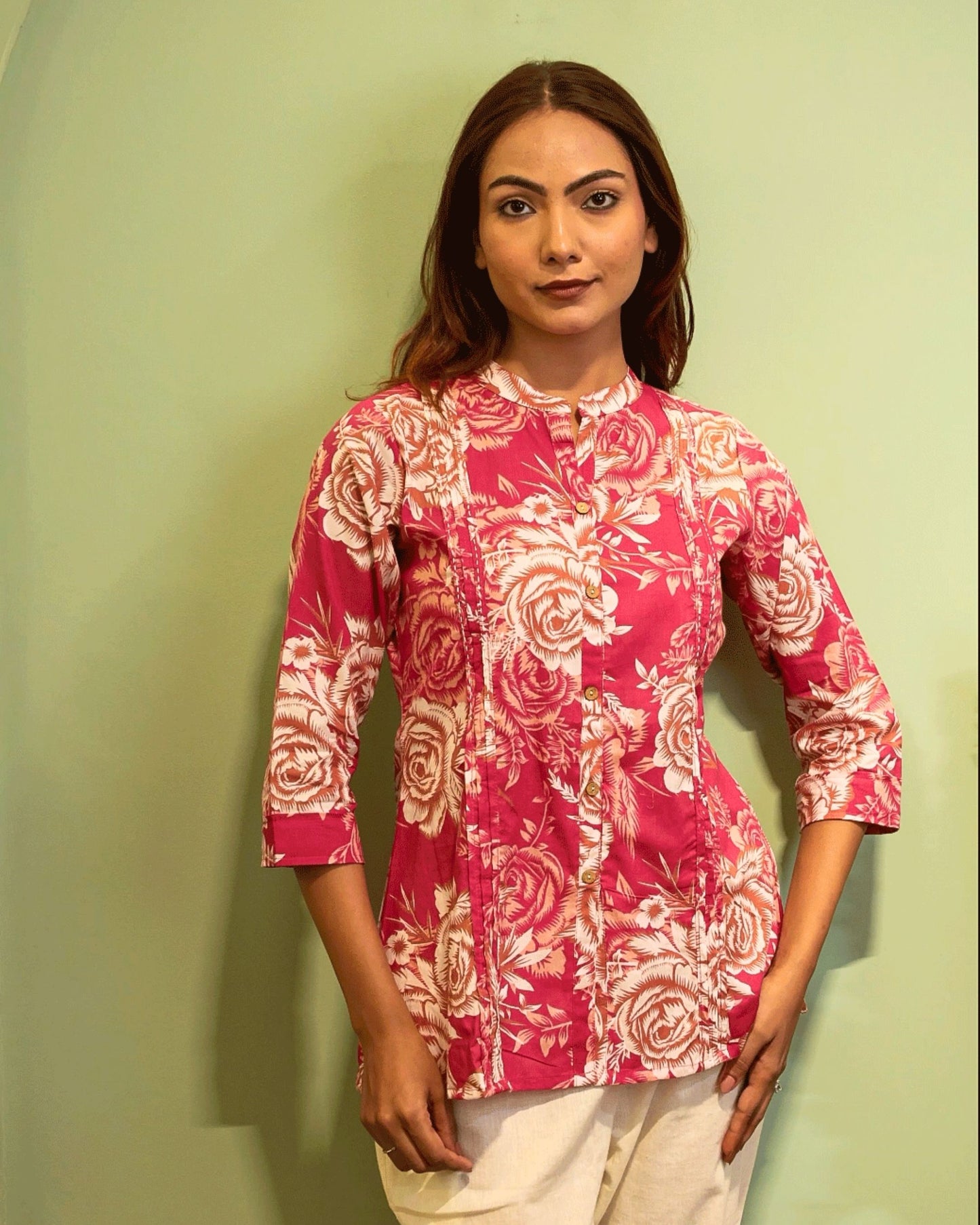 Cotton Embroidered Regular Rani Pink Top