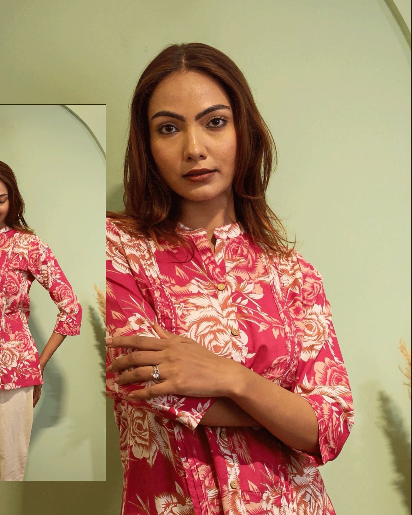 Cotton Embroidered Regular Rani Pink Top