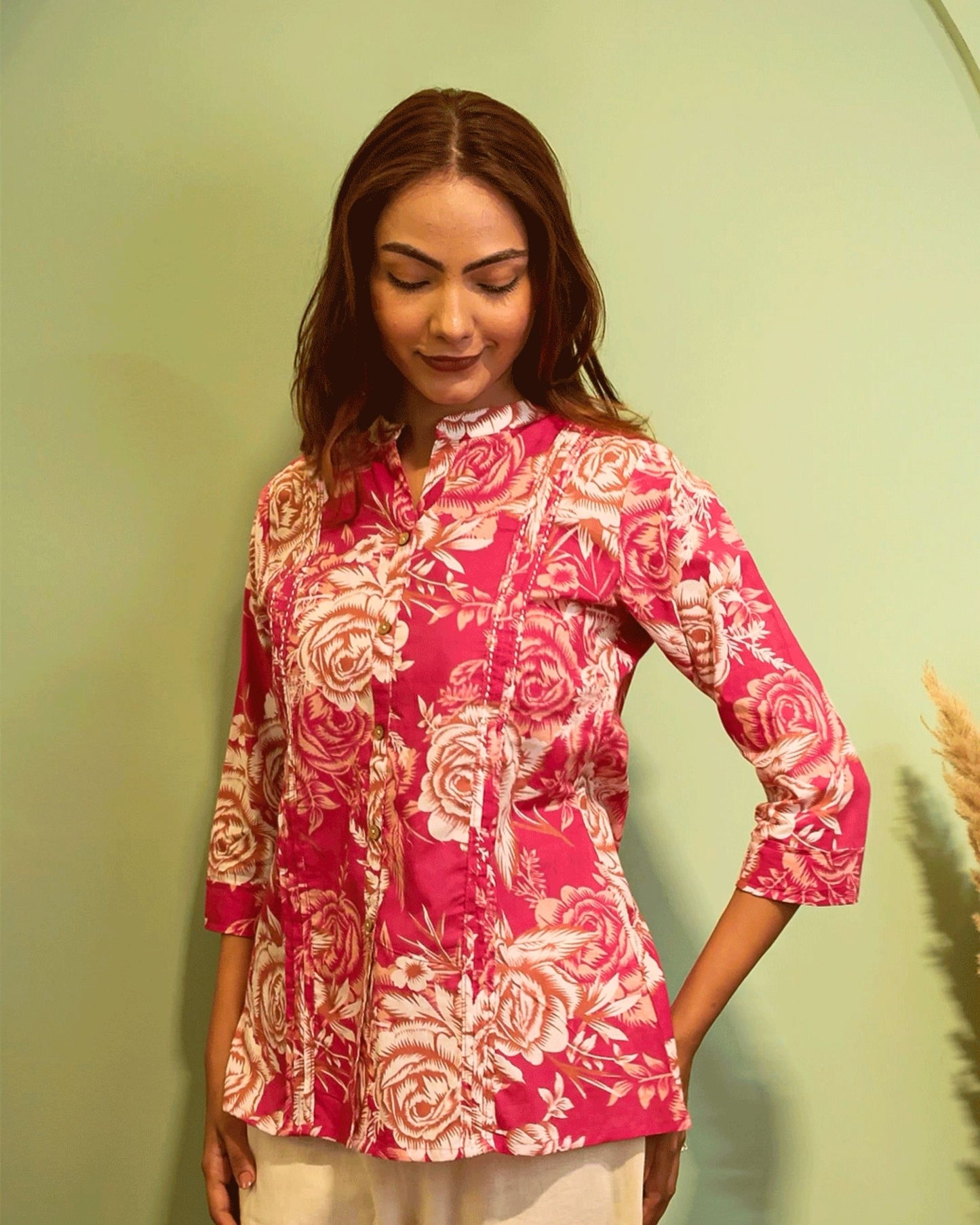 Cotton Embroidered Regular Rani Pink Top