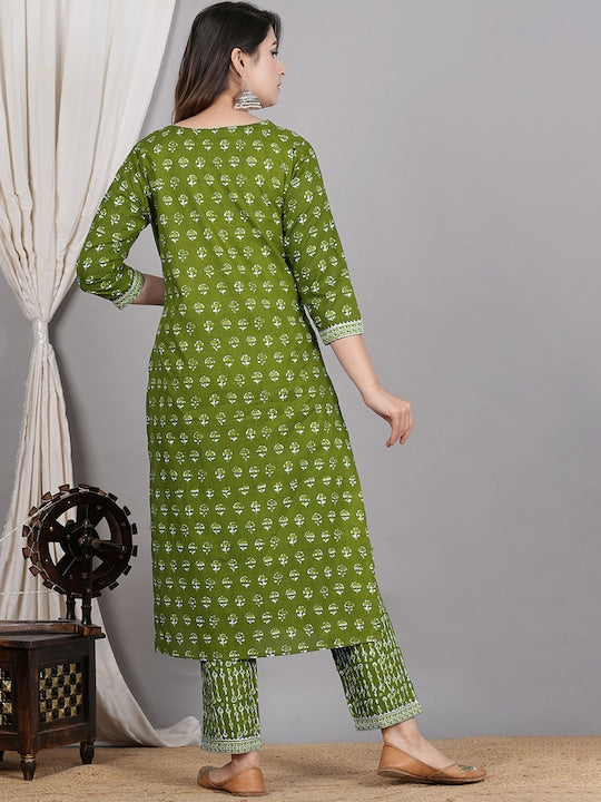 Ethnic Motifs Printed Gotta Patti Pure Cotton Straight Kurta & Trouser With Dupatta