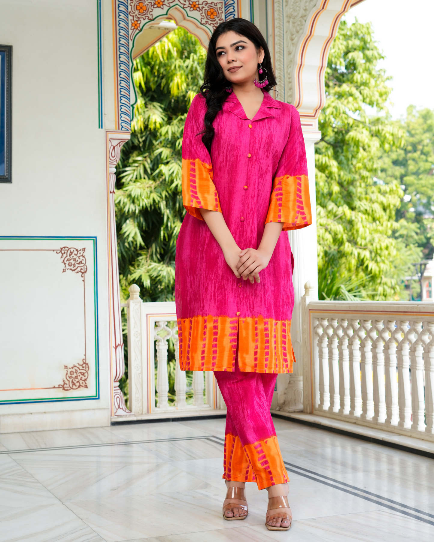 Pink Color Block Printed Kurta With Printed Trouser