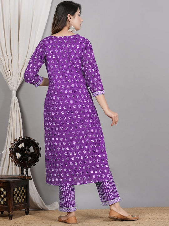 Ethnic Motifs Printed Gotta Patti Pure Cotton Straight Kurta & Trouser