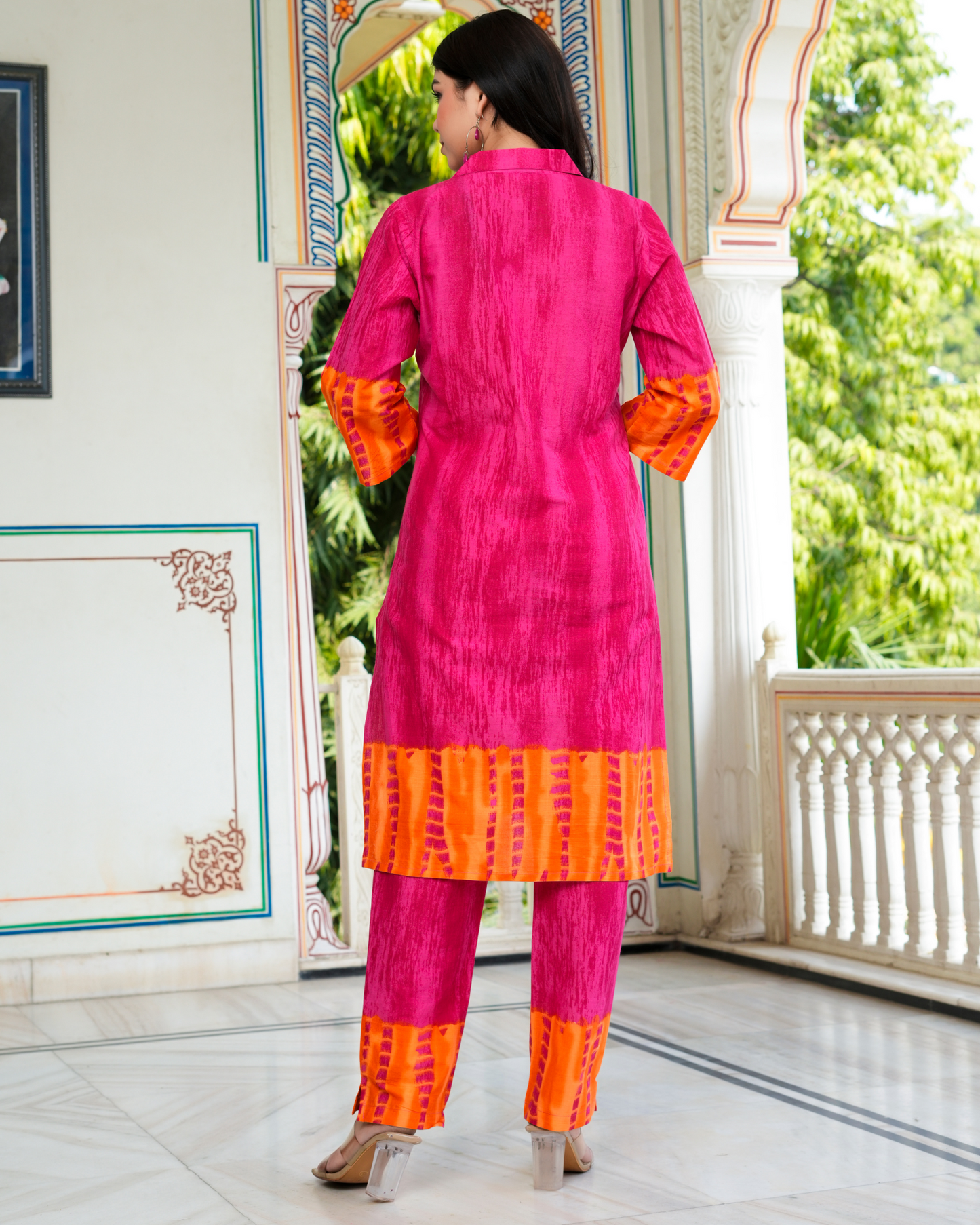 Pink Color Block Printed Kurta With Printed Trouser