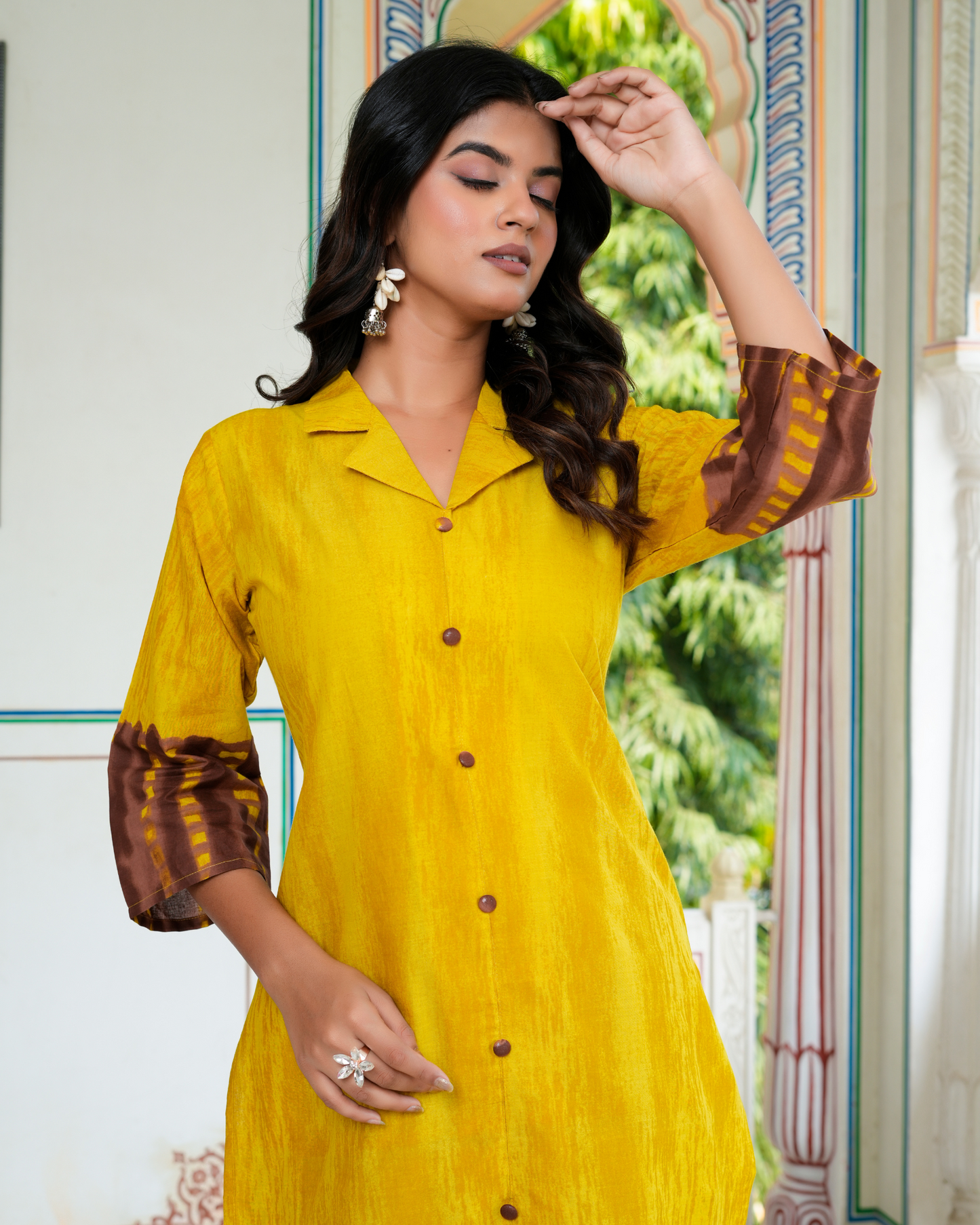 Yellow Color Block Printed Kurta With Printed Trouser