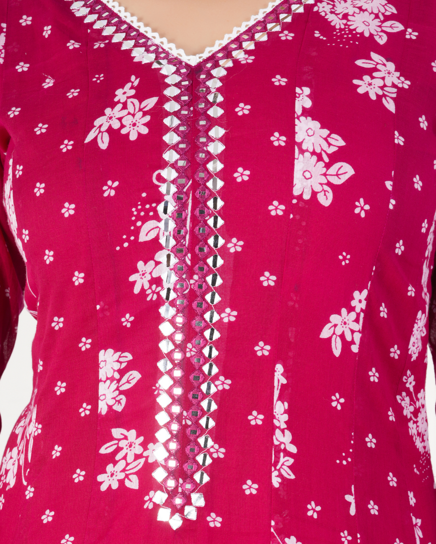 Pink Floral Printed Kurta With Solid Trousers