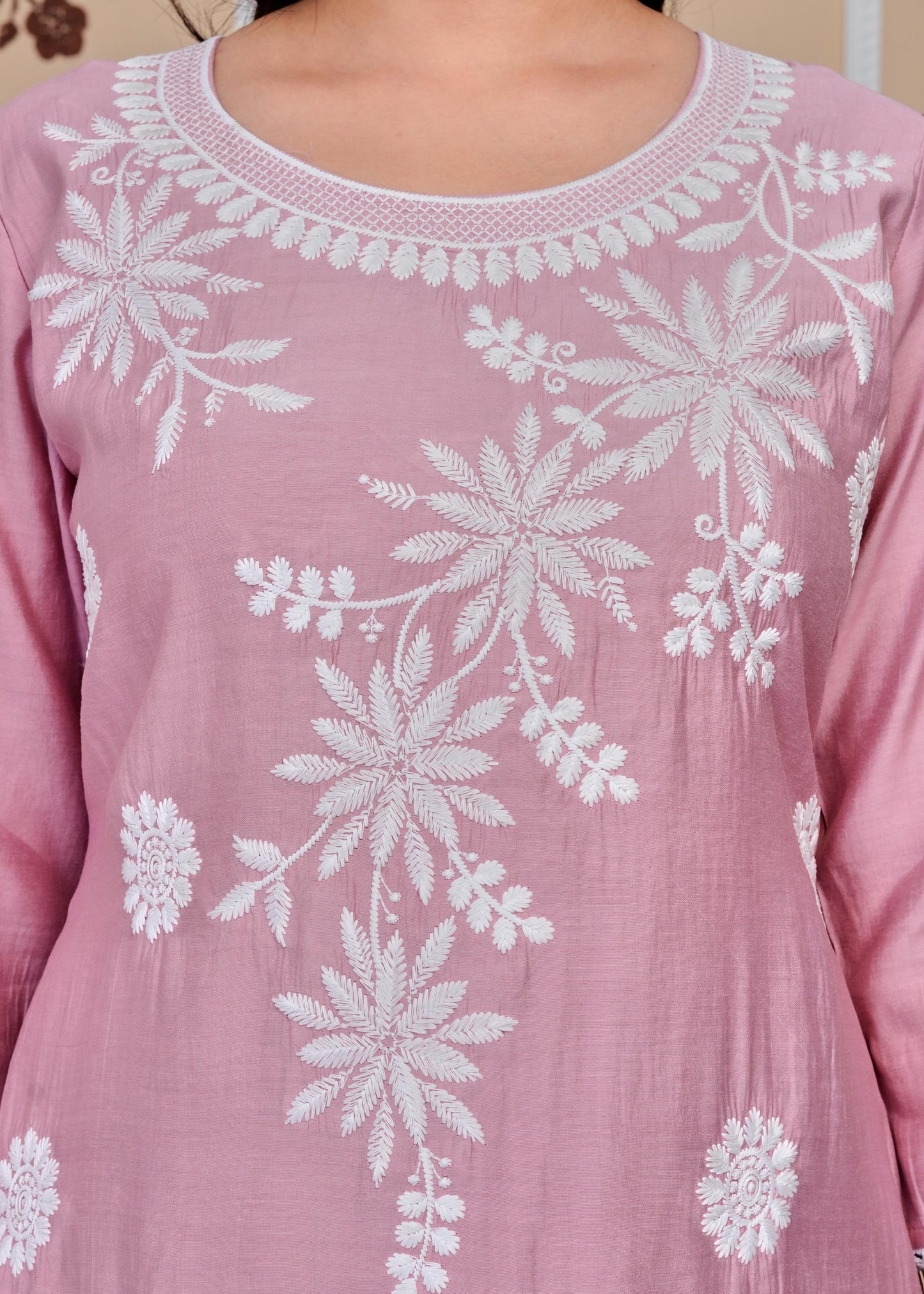 Cotton Printed Embroidered Straight Peach Kurta Set With Dupatta