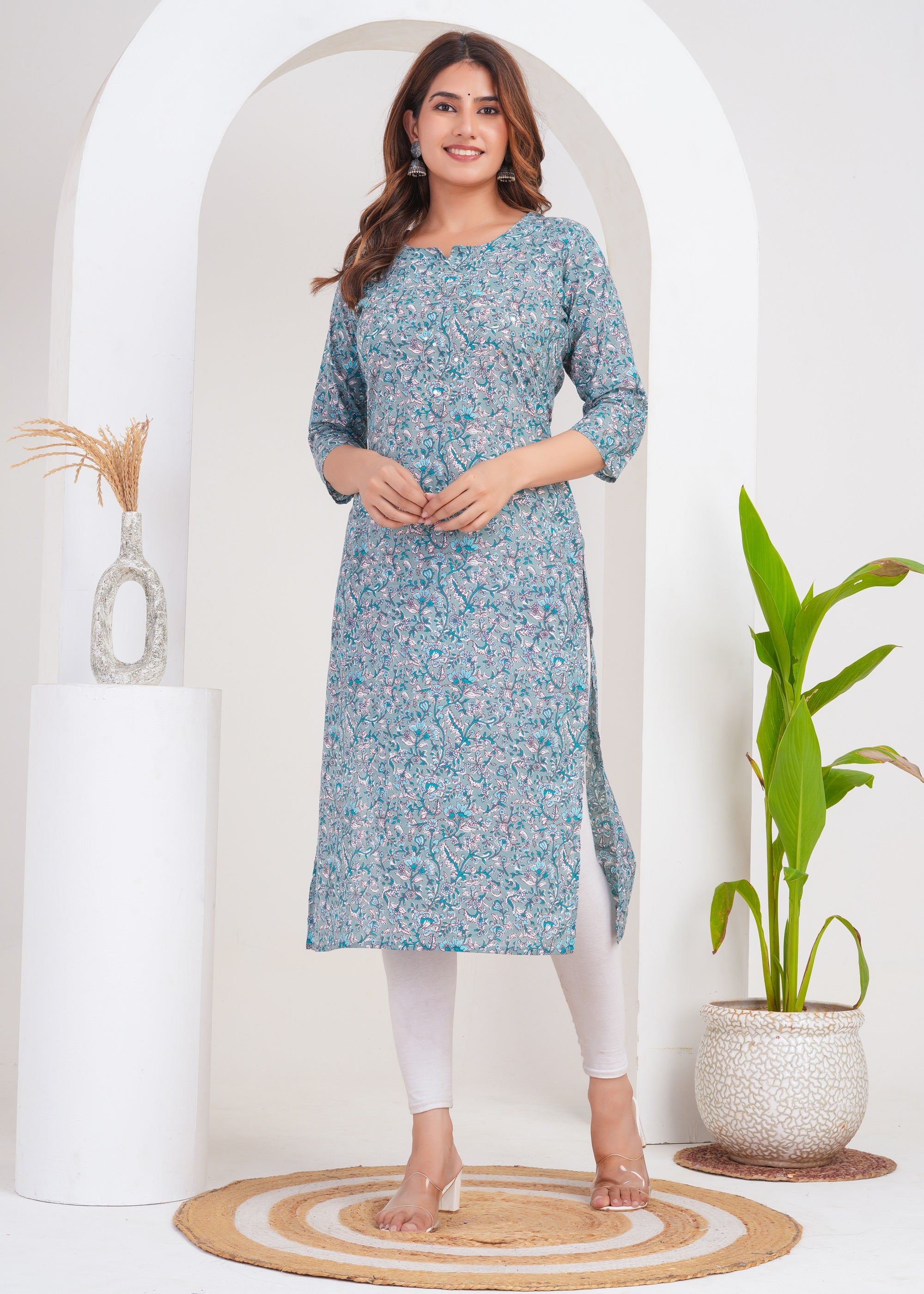 Blue floral printed Kurta