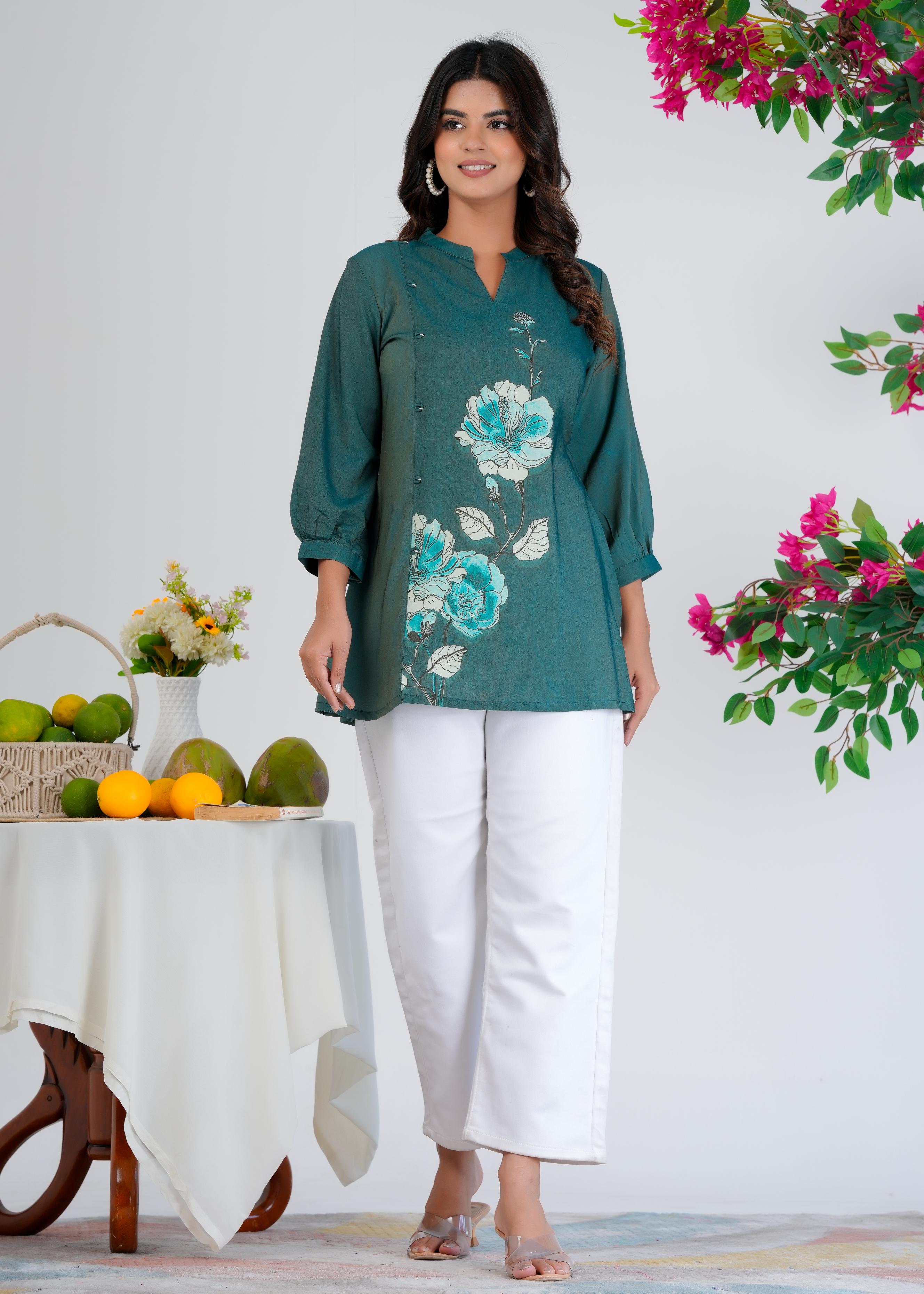 Floral Printed Regular Green Top
