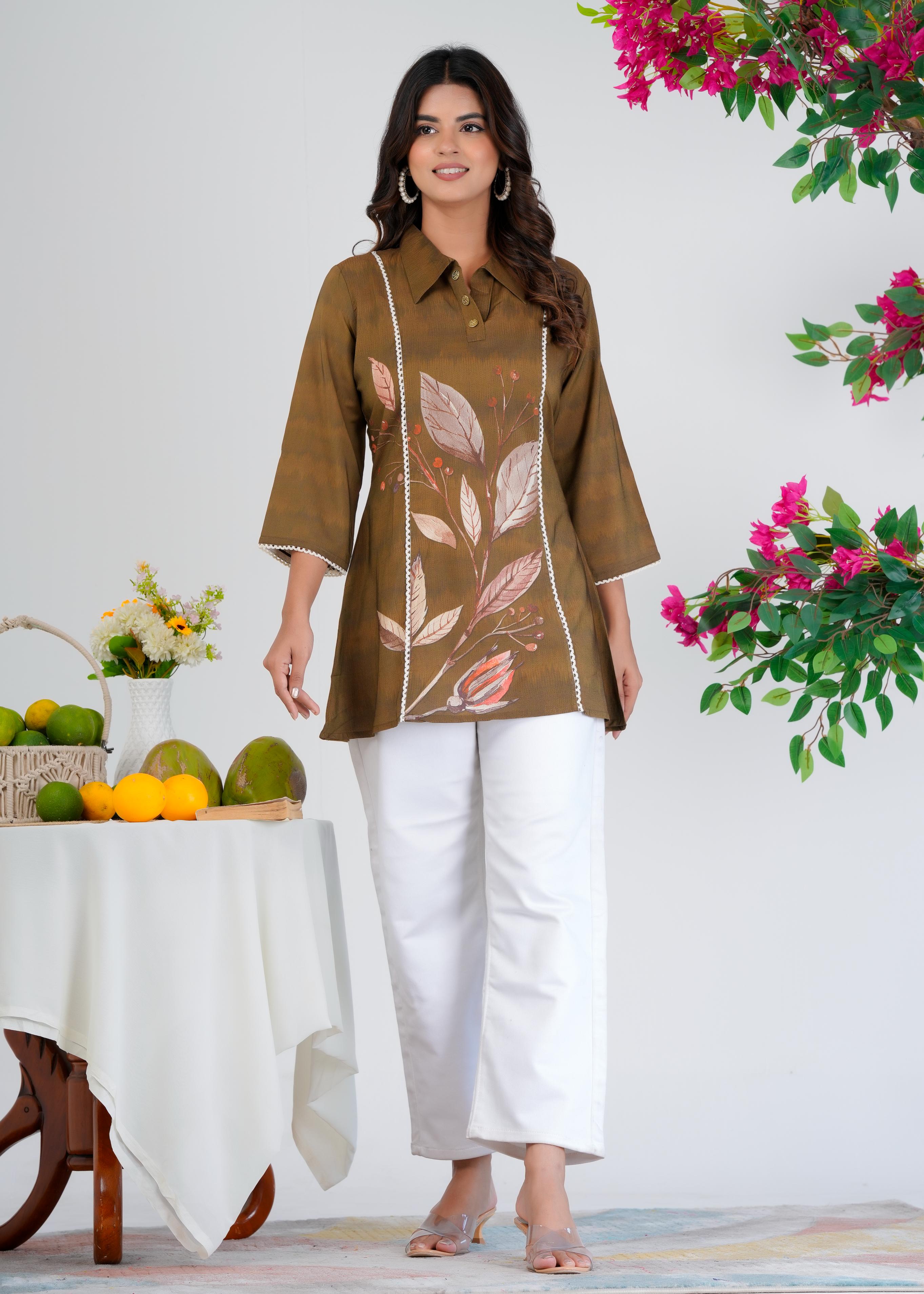Floral Printed Regular Brown Top