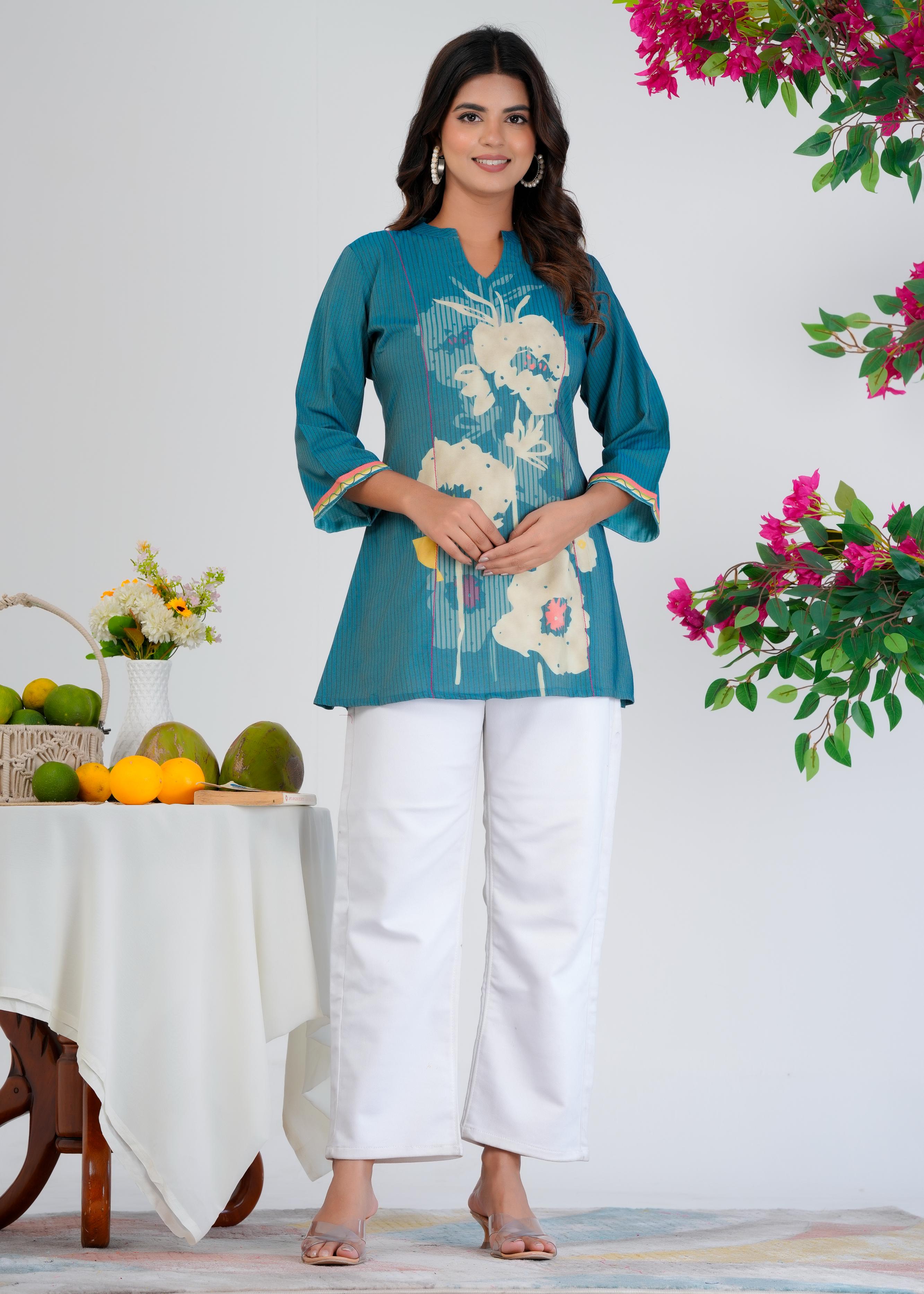 Floral Printed Regular Blue Top