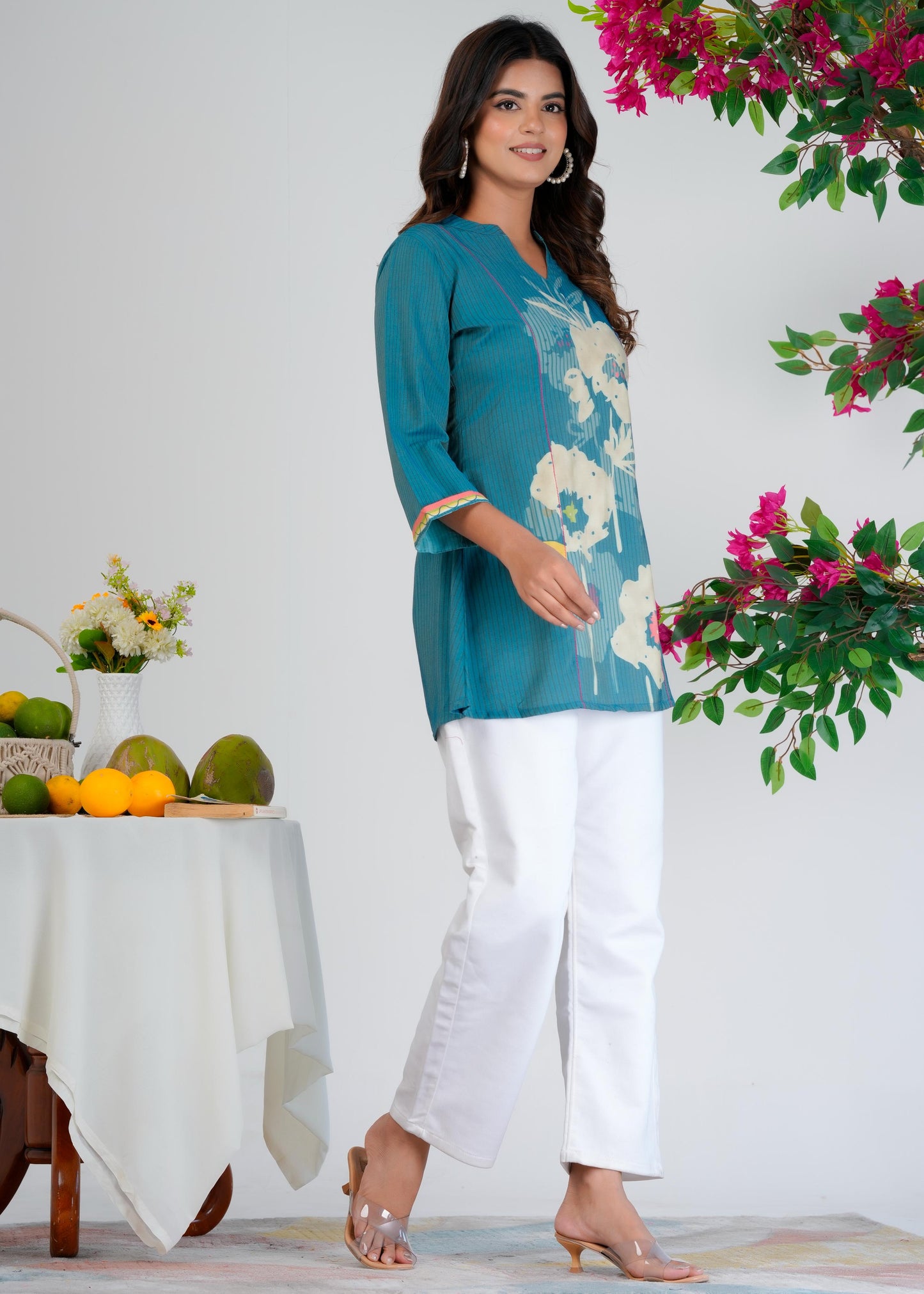 Floral Printed Regular Blue Top