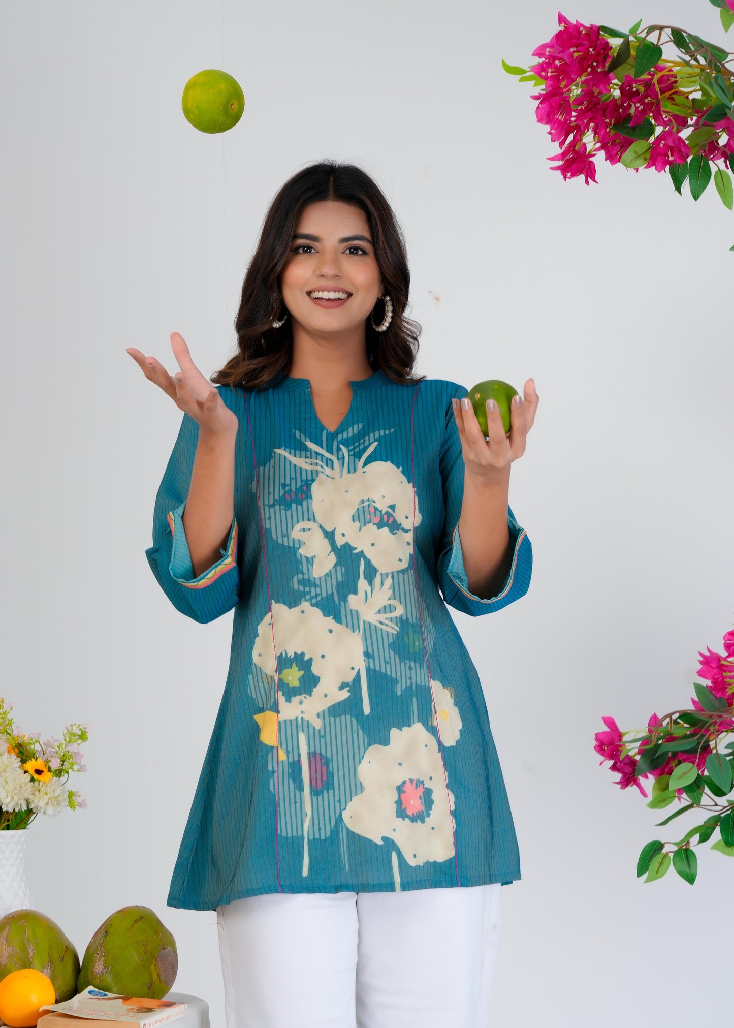 Floral Printed Regular Blue Top