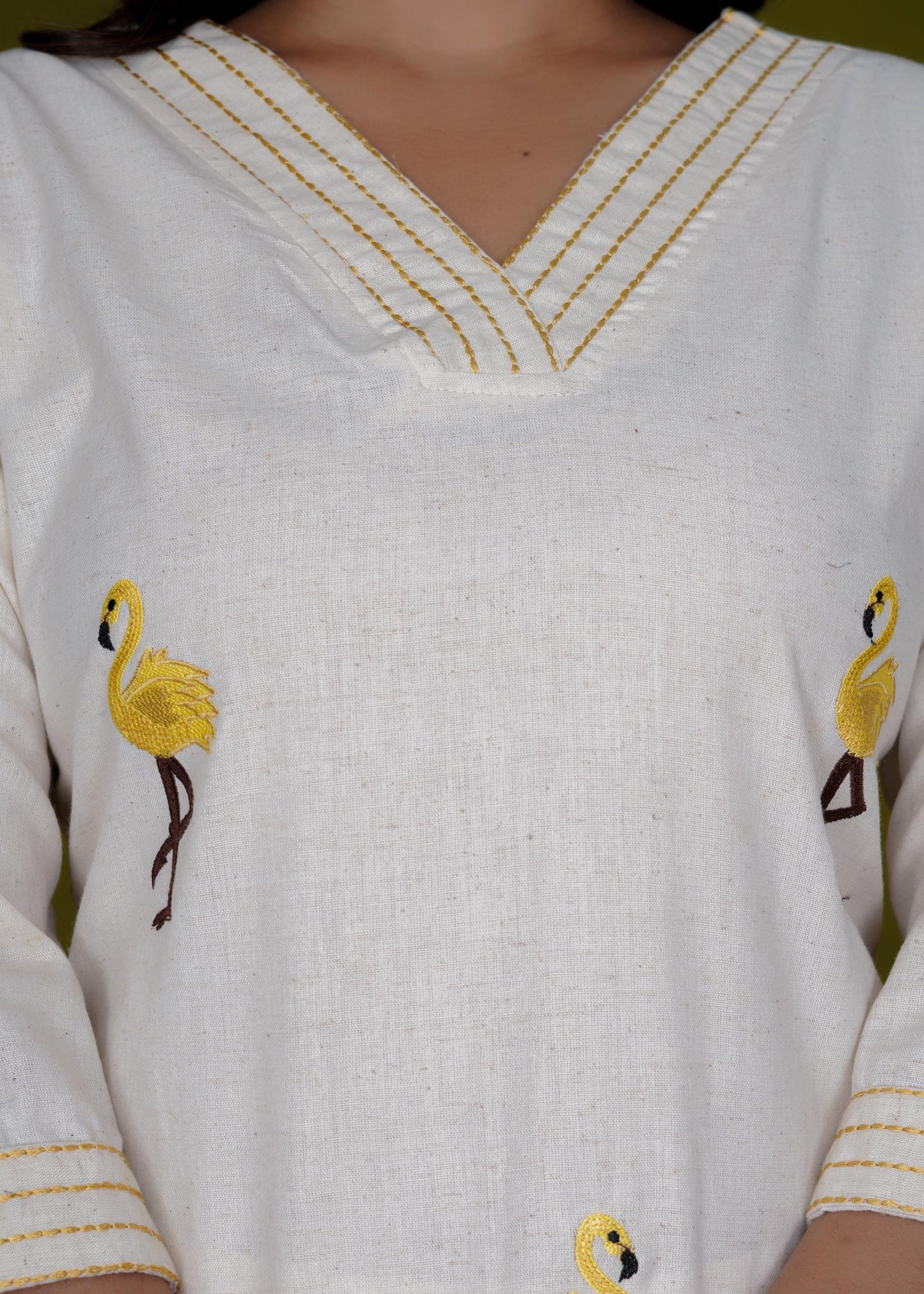 Cotton Printed Straight Off White Kurta & Trouser