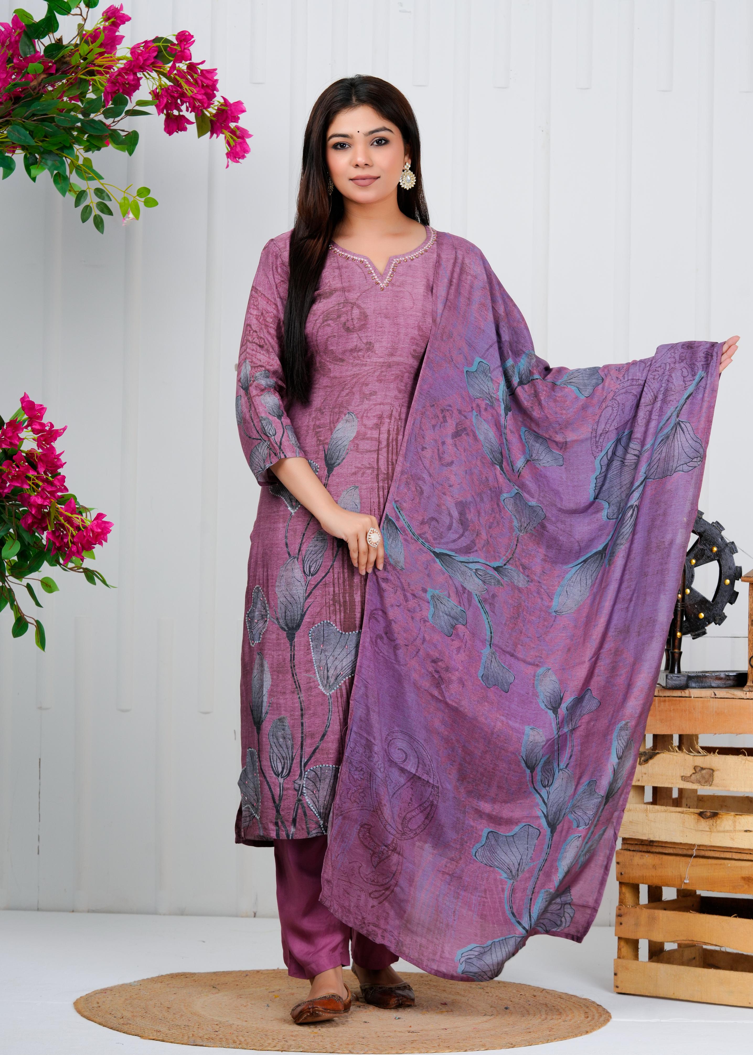 Cotton Floral Printed  Straight Kurta Set With Dupatta