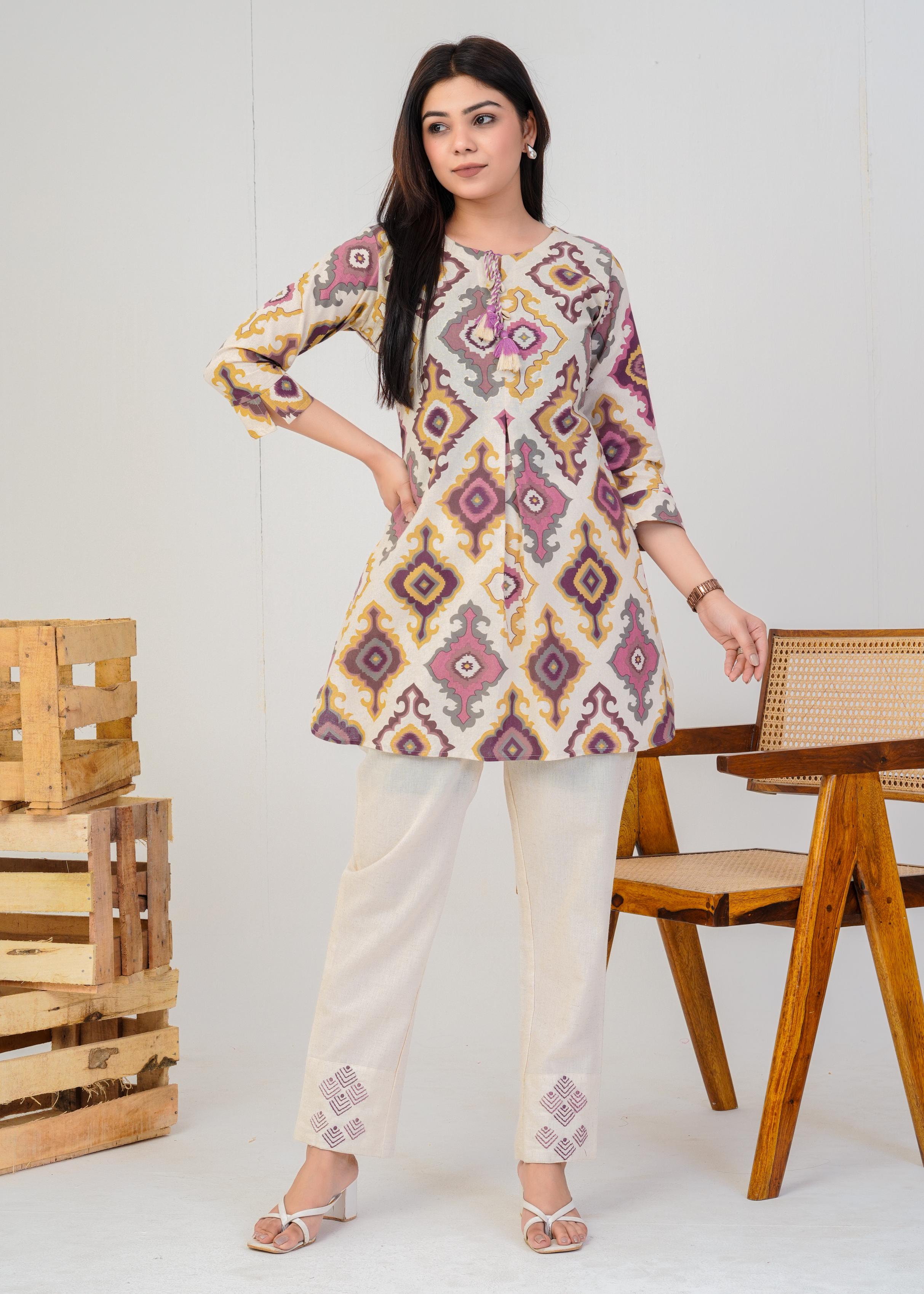 Women's Round Neck, Printed Grey Co-Ord Set, Night Suit Set