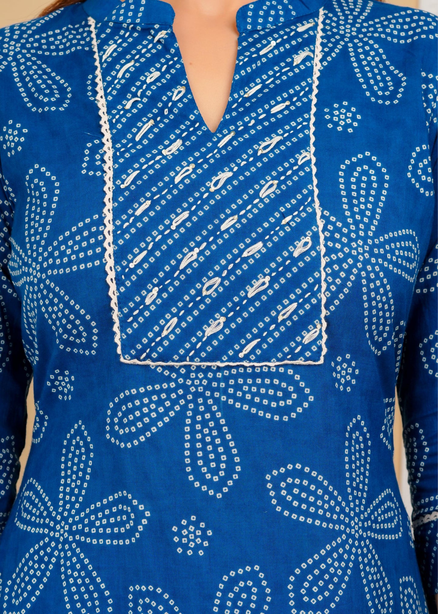 Cotton Printed Straight Blue Kurta Set With Dupatta