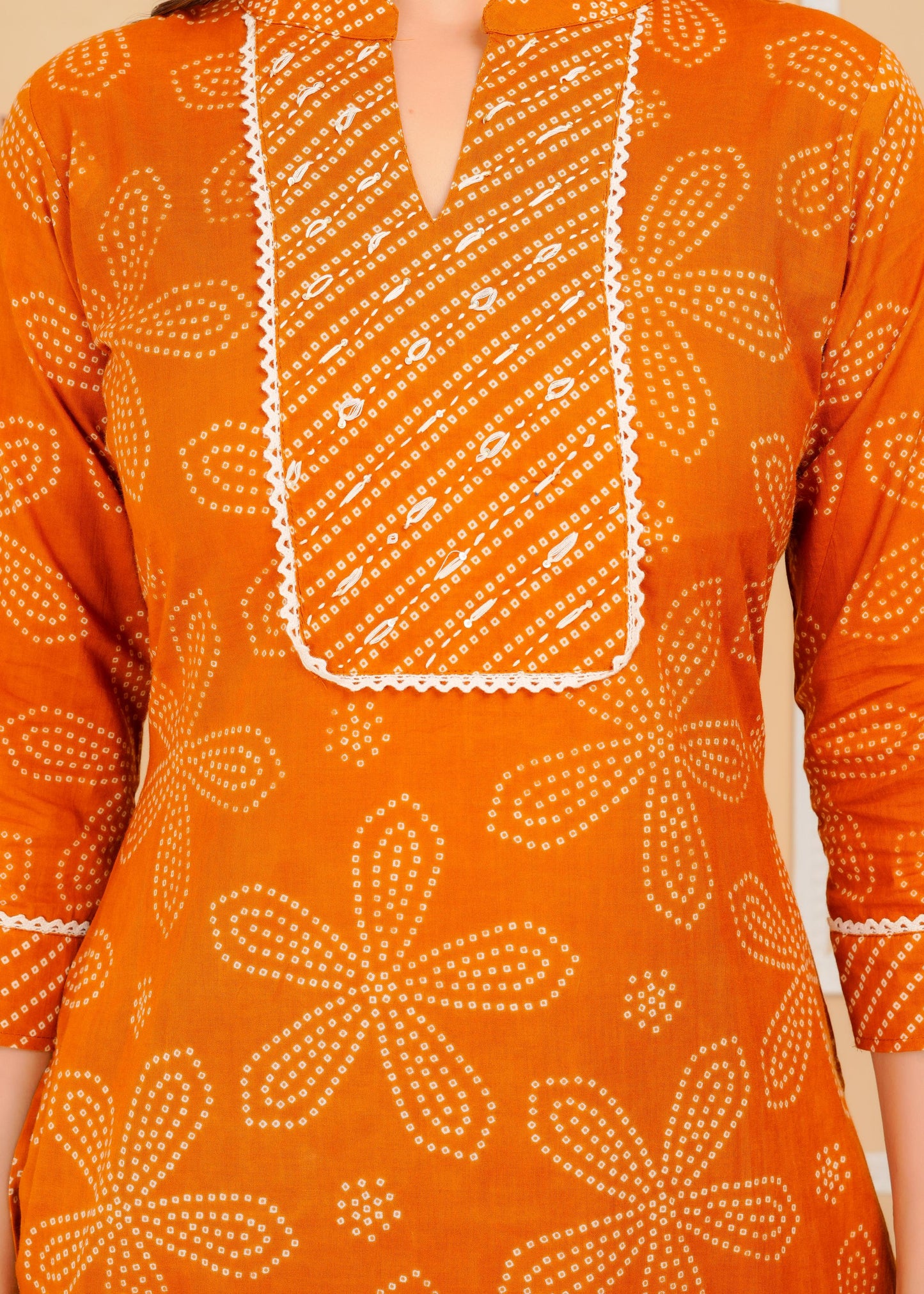 Cotton Printed Straight Mustard Kurta Set With Dupatta