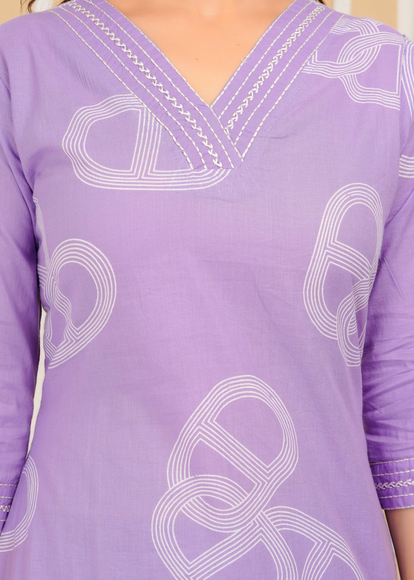 Cotton Printed Straight Purple Kurta Set With Dupatta