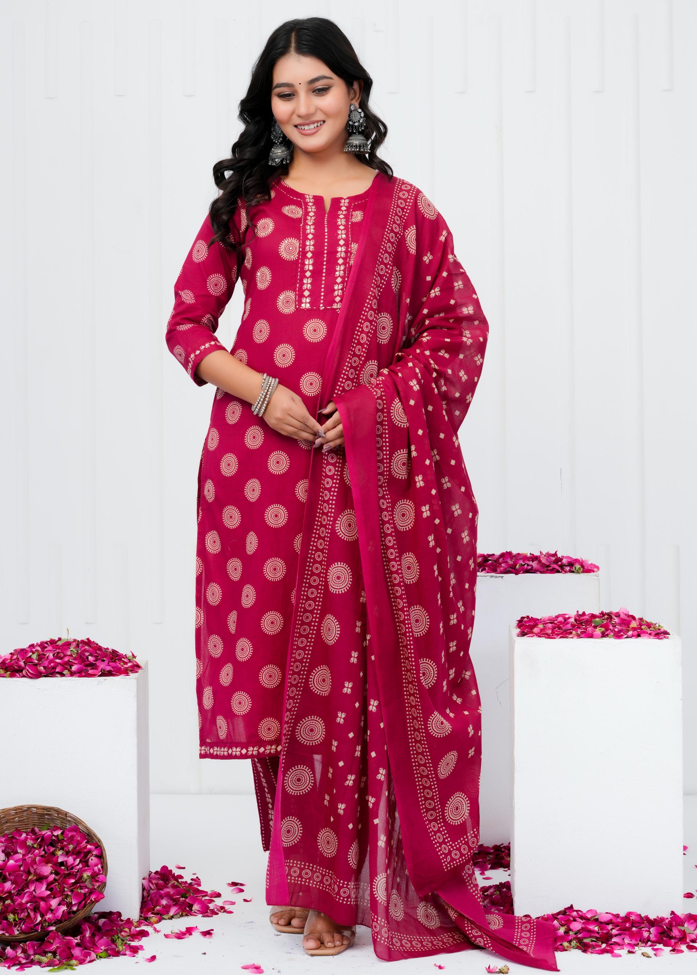 Pure Cotton Kurta With Pant & Dupatta