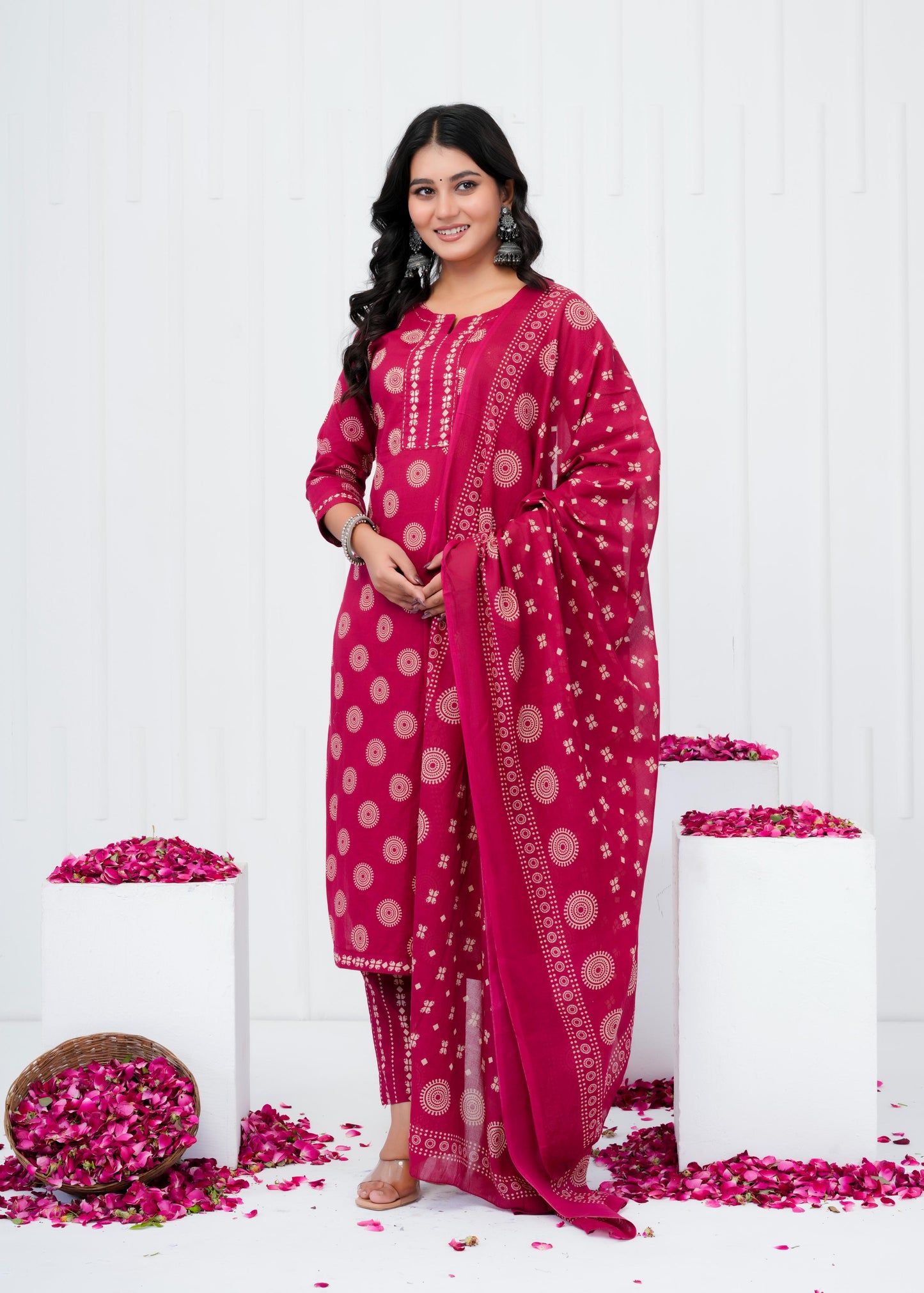 Pure Cotton Kurta With Pant & Dupatta