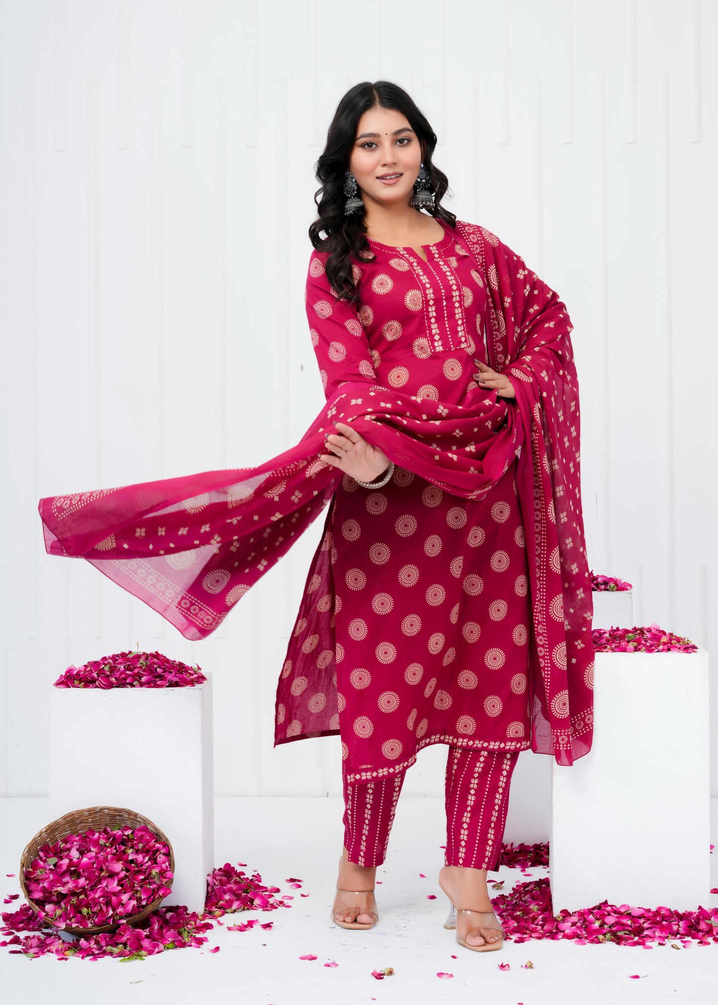 Pure Cotton Kurta With Pant & Dupatta
