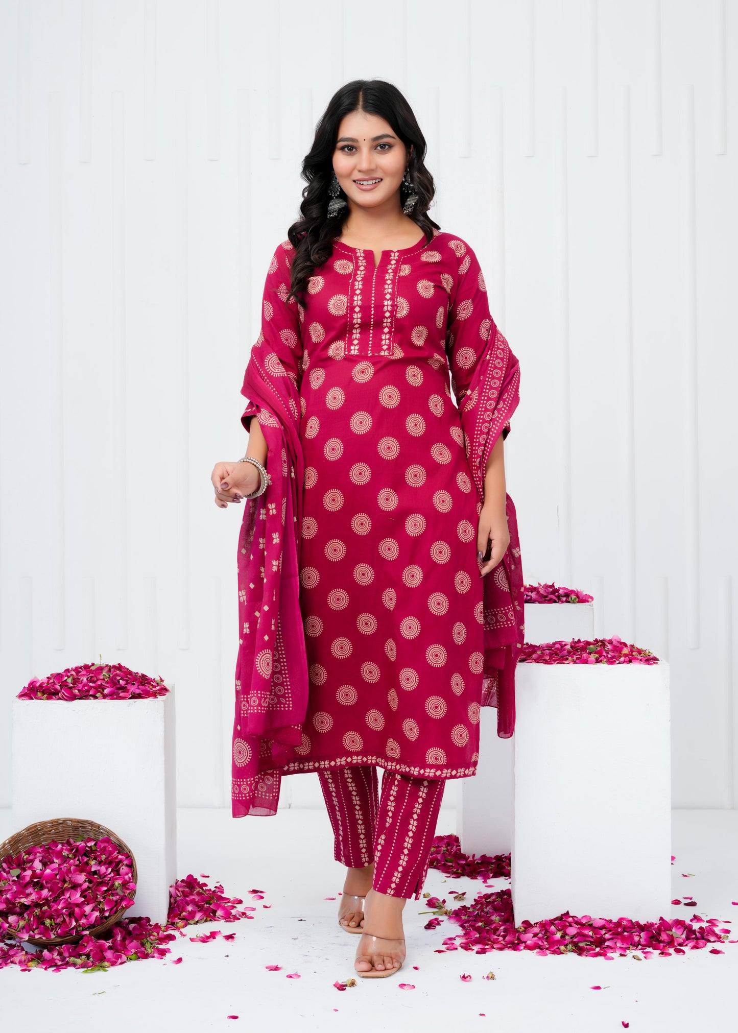 Pure Cotton Kurta With Pant & Dupatta