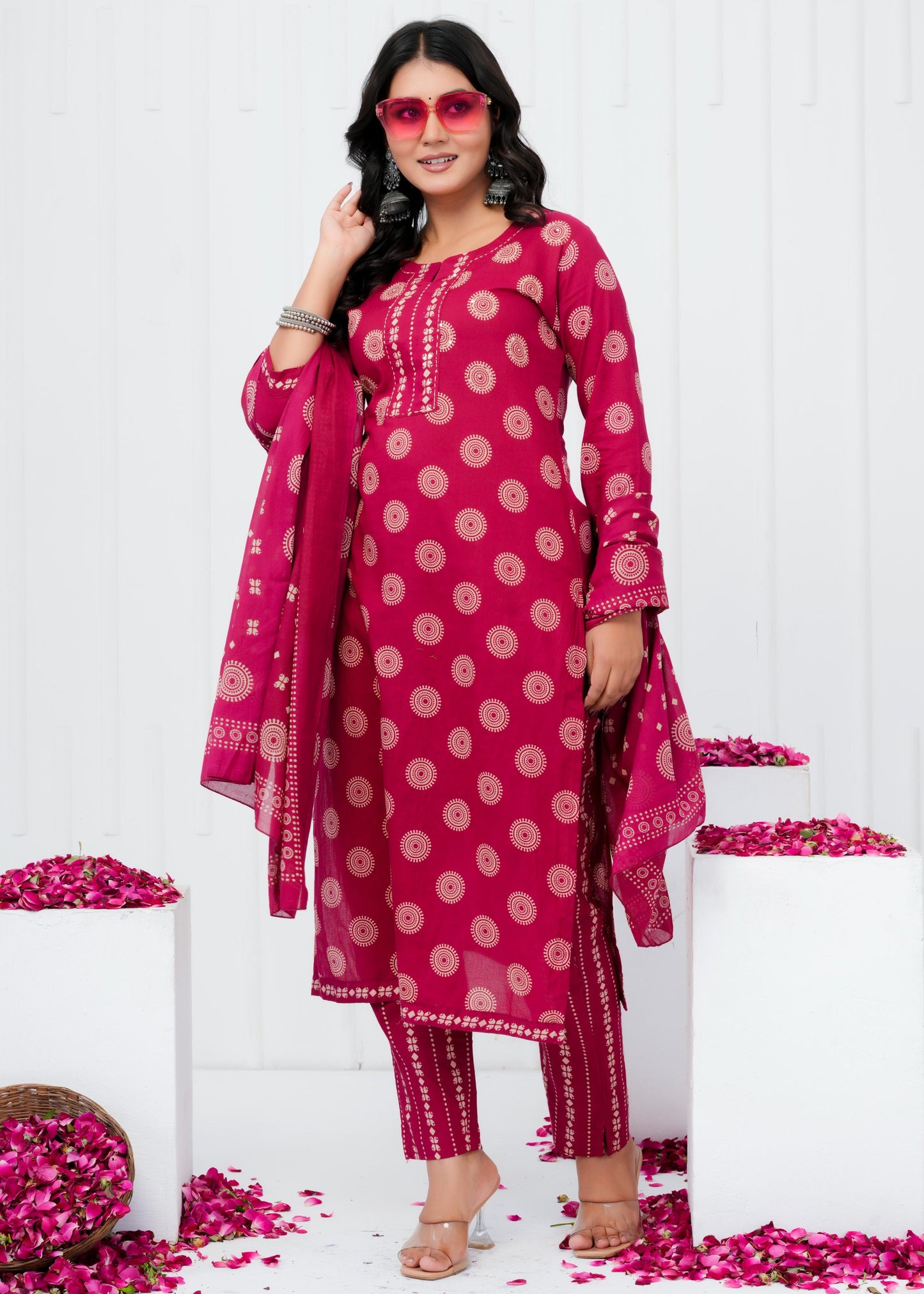 Pure Cotton Kurta With Pant & Dupatta