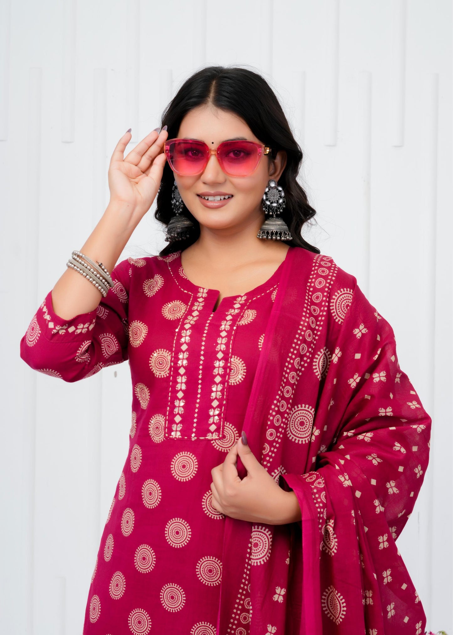 Pure Cotton Kurta With Pant & Dupatta