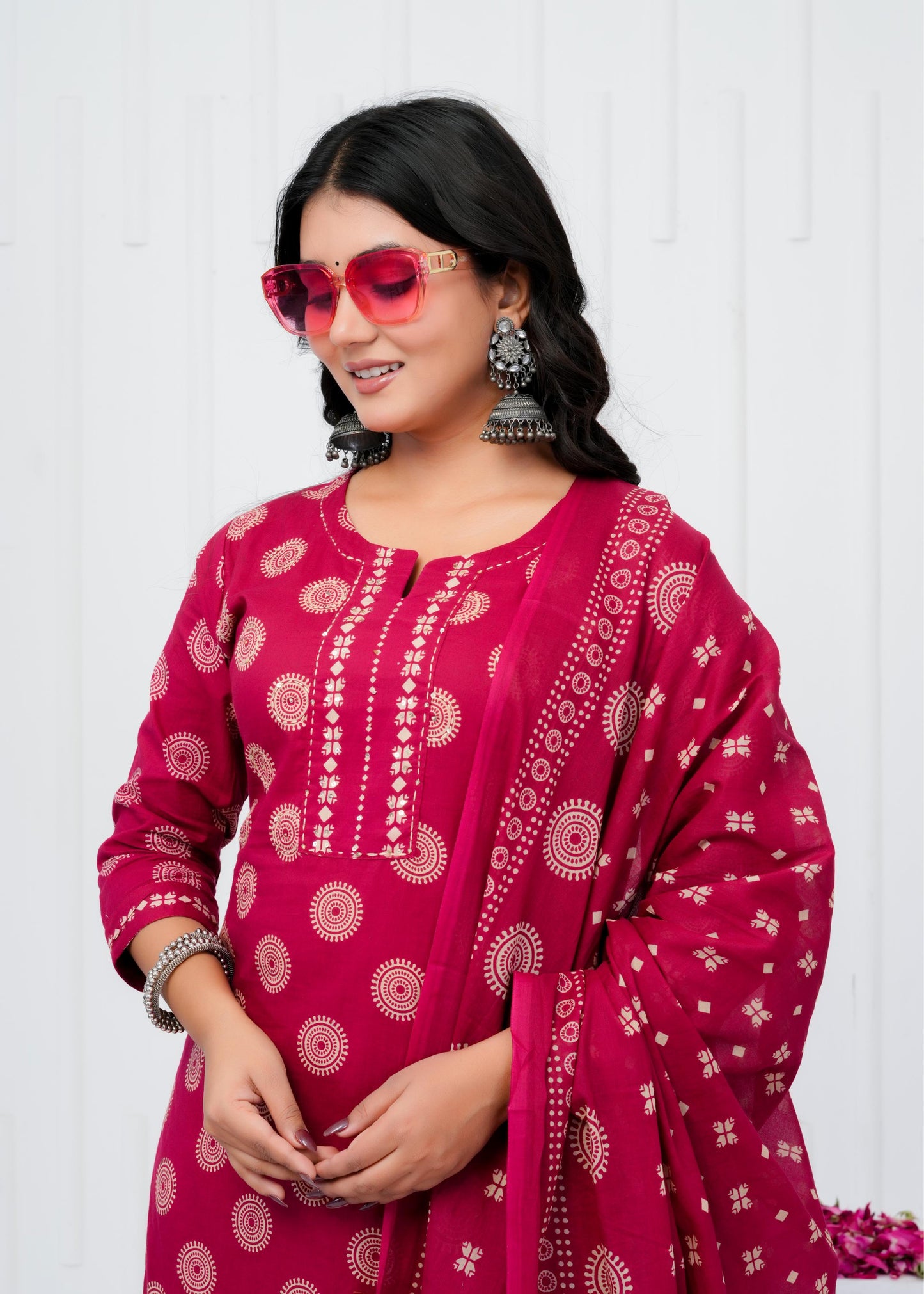 Pure Cotton Kurta With Pant & Dupatta