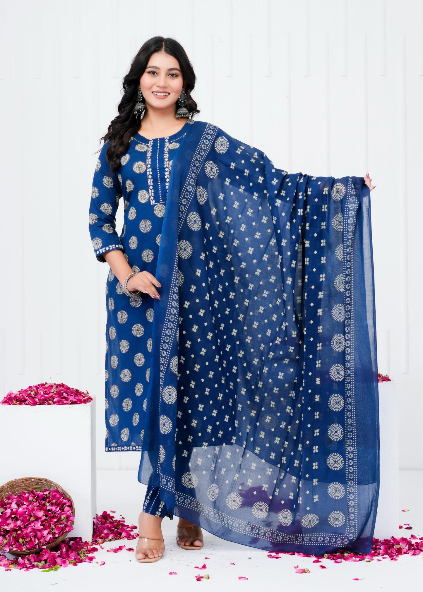 Pure Cotton Kurta With Pant & Dupatta