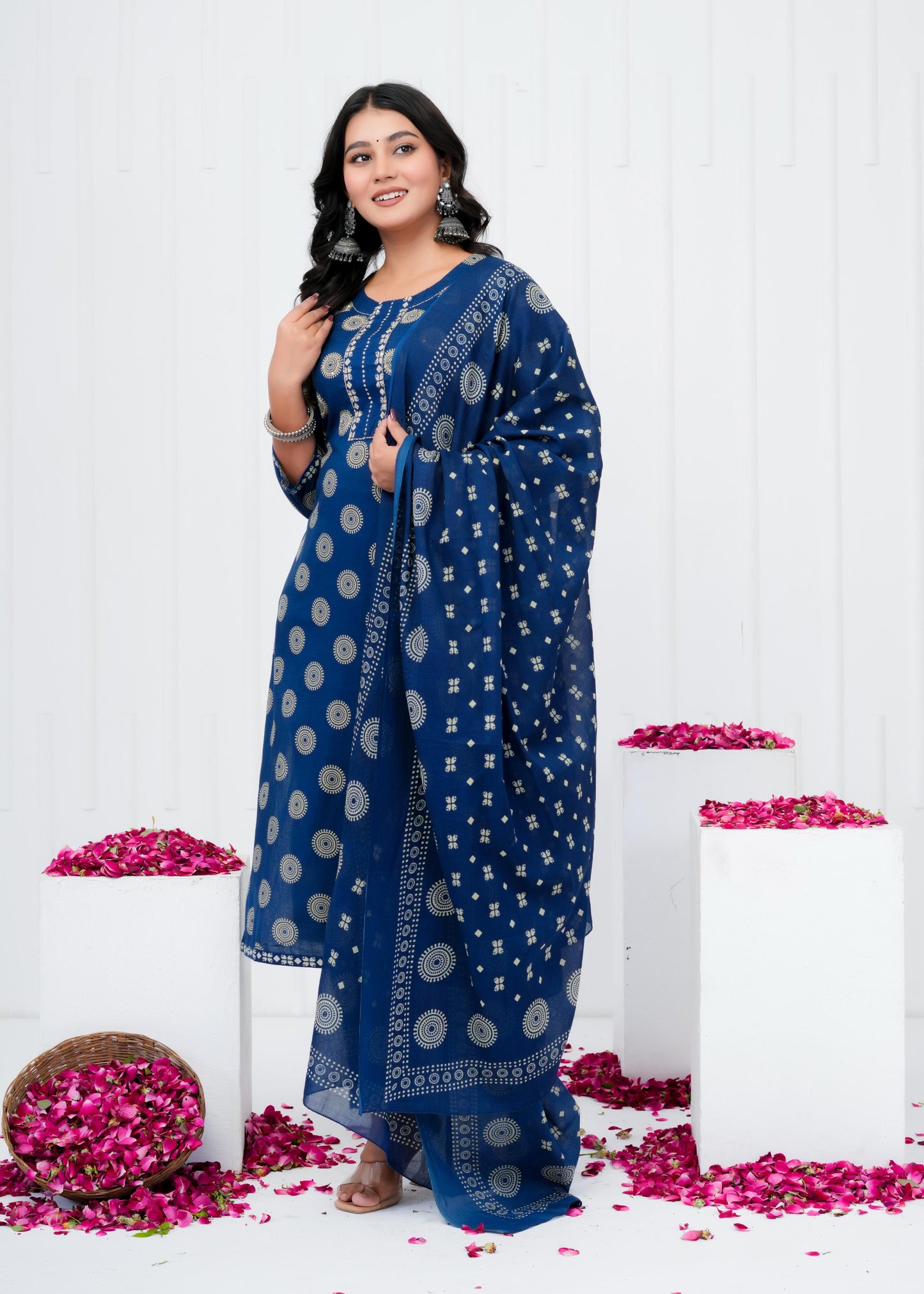 Pure Cotton Kurta With Pant & Dupatta